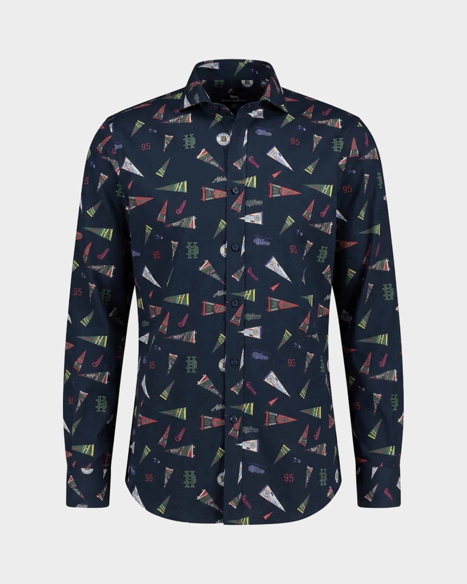 Men's regular-fit poplin shirt with flag print, NAVY BLUE, large