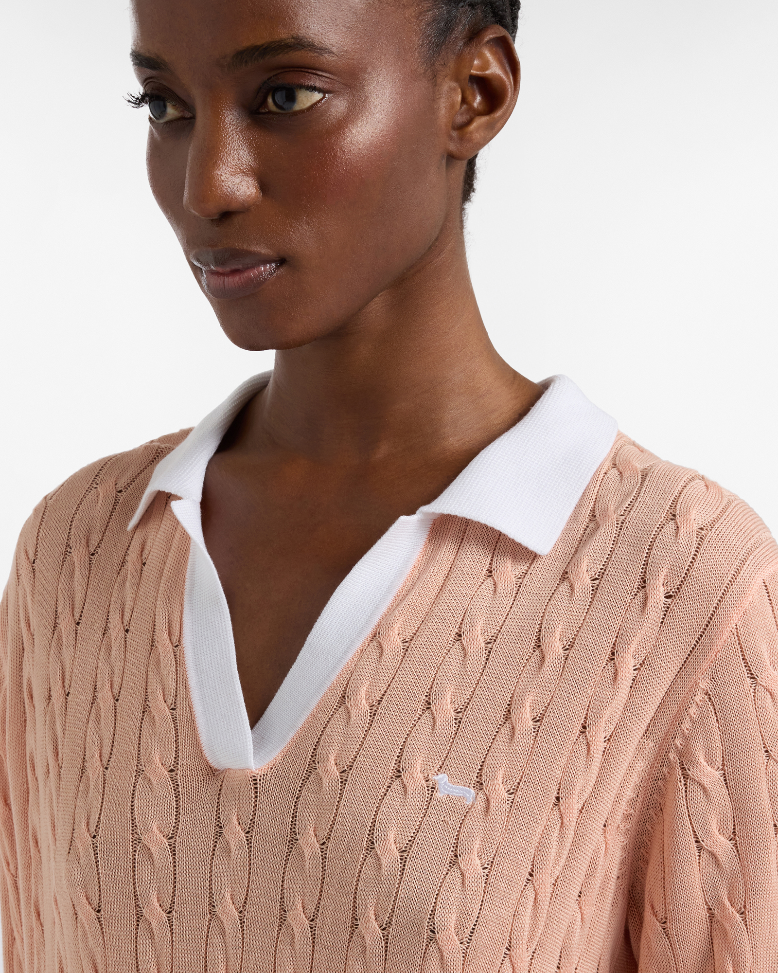 Cable knit polo shirt, Orange, large image number 2