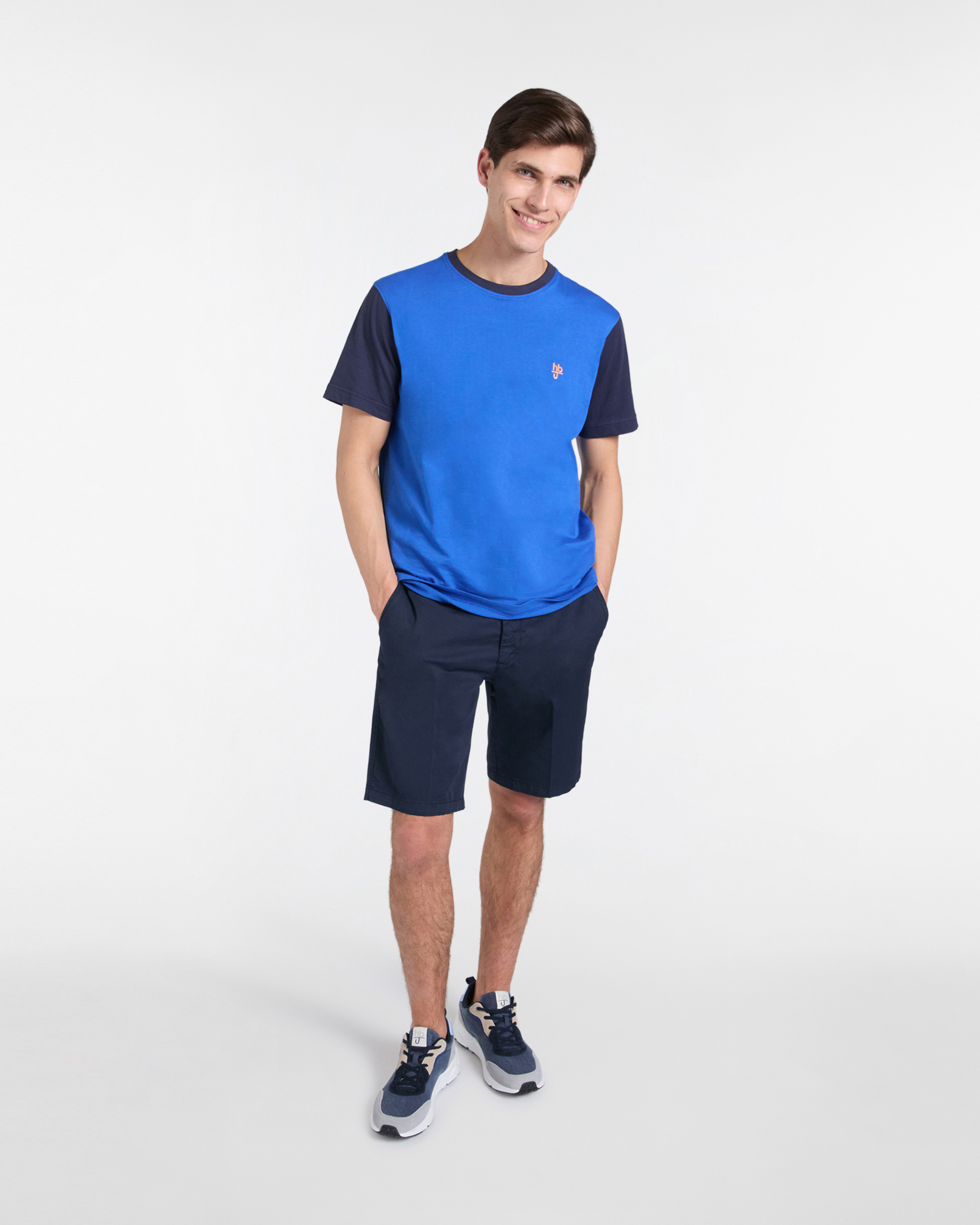 T‑shirt Uomo Bicolor in Puro Cotone Regular Fit, Blu elettrico, large image number 3