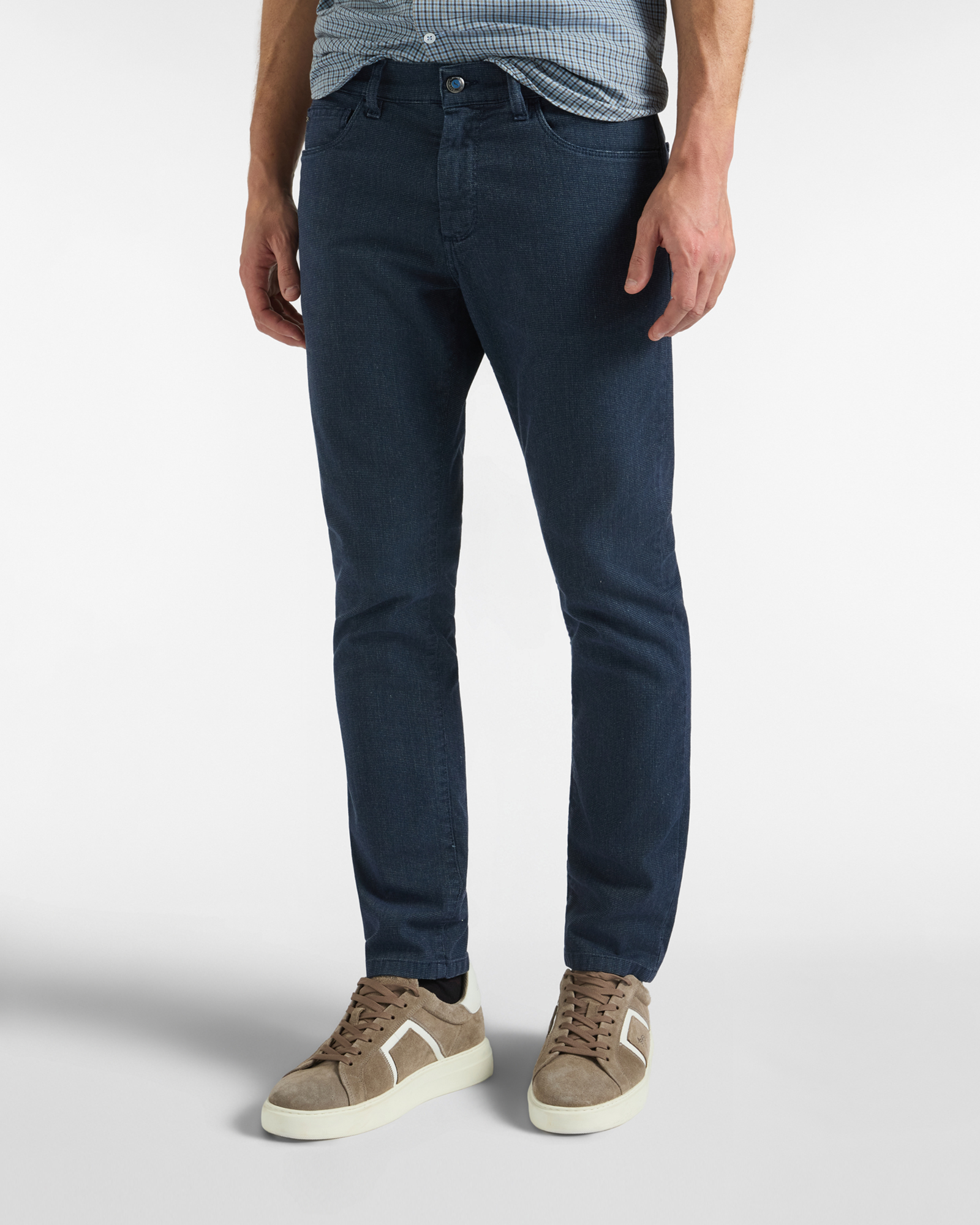 Men&rsquo;s slim-fit dark blue stretch cotton 5-pocket trousers Made in Italy