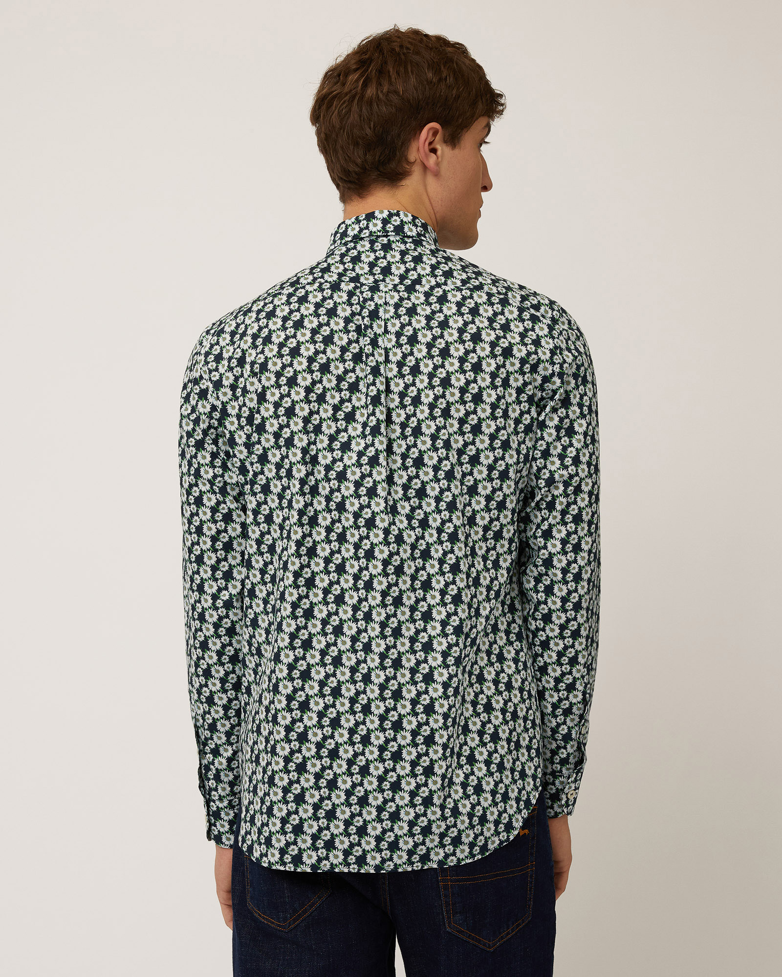 Shirt with All-Over Daisies, Navy Blue, large image number 1