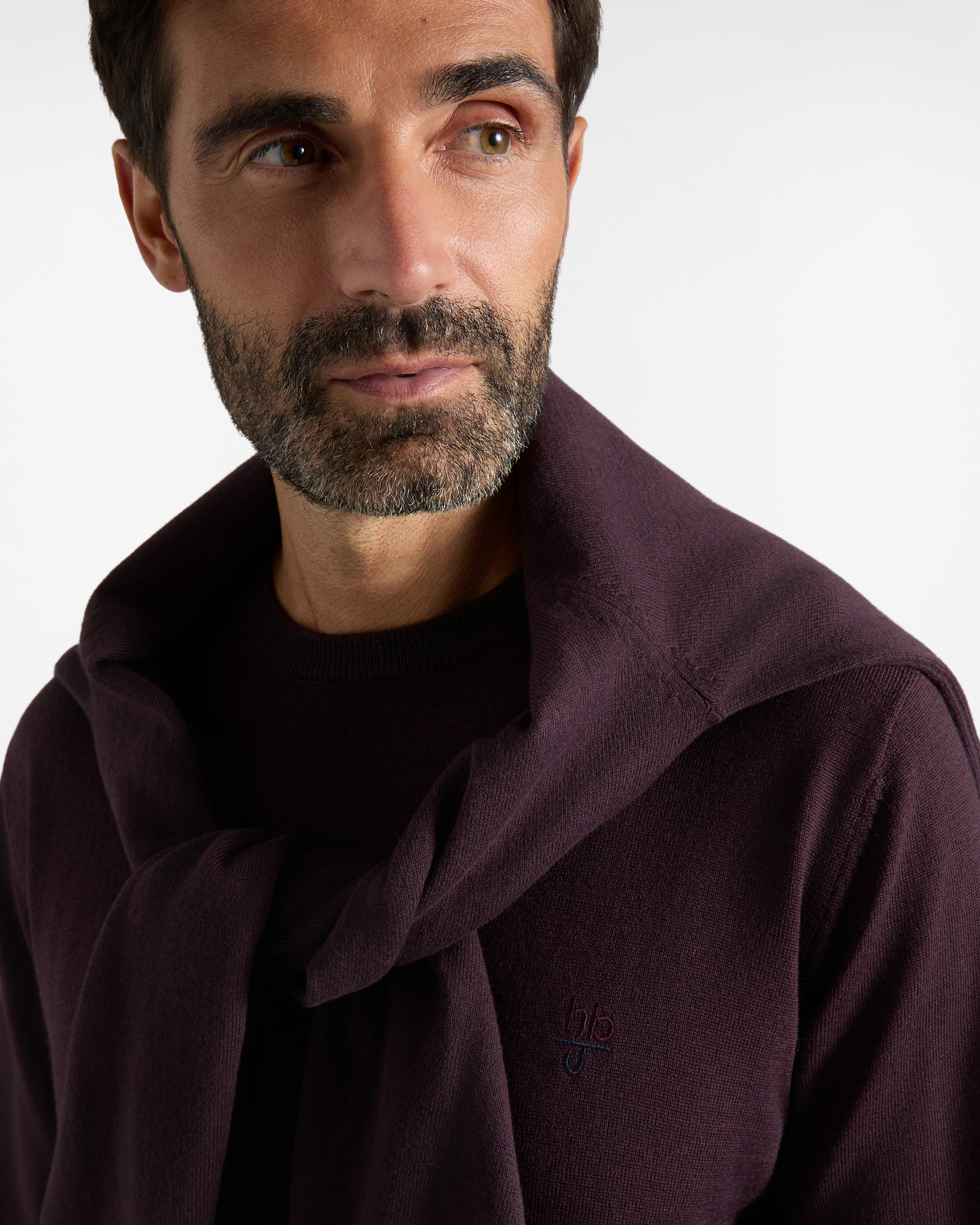 Maglia girocollo HBJ Uomo in pura lana, PRUGNA, large