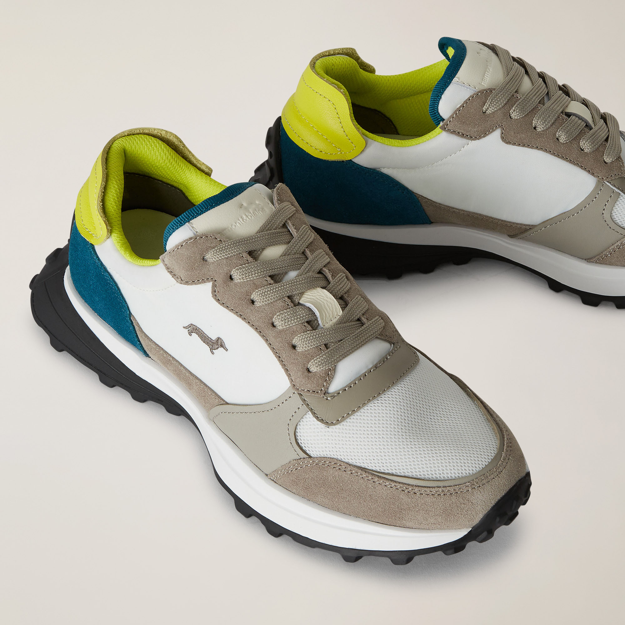 Sneaker Da Running Ultra Leggera In Mix Di Materiali, Bianco/Beige, large image number 3