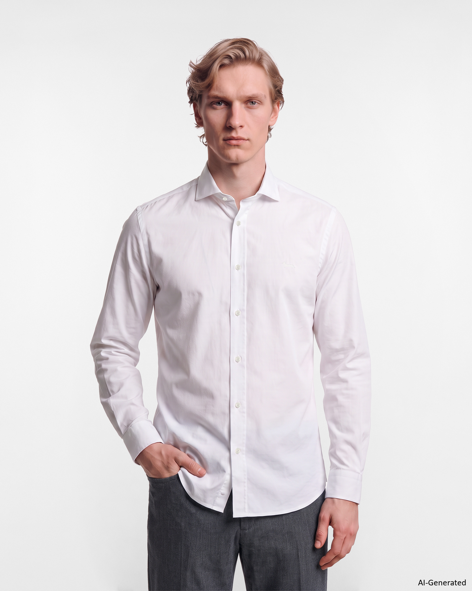 Men's narrow-fit piece-dyed poplin shirt, WHITE, large