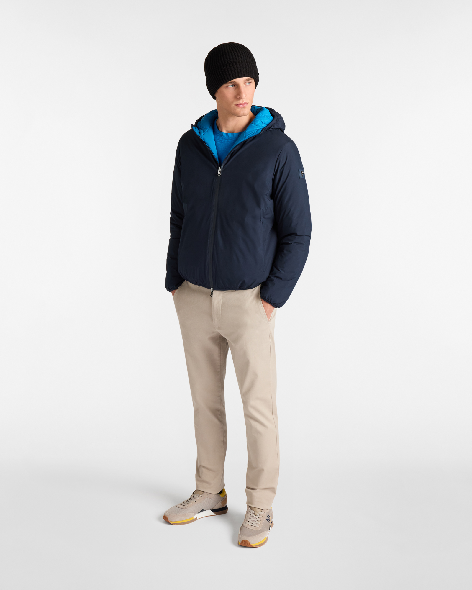 Double-Faced Padded Jacket with Hood, Dark Blue, large image number 3