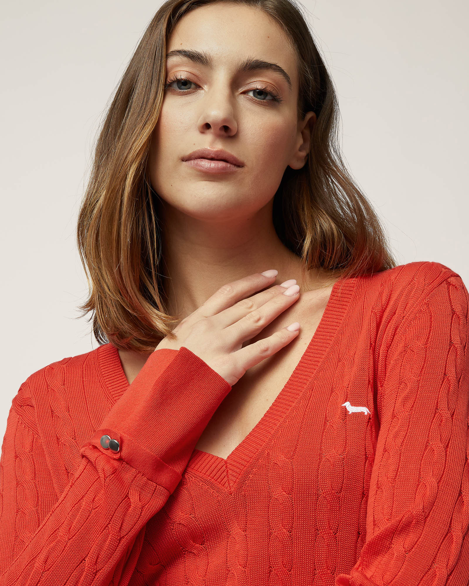 V-Neck Silk-Blend Sweater, Orange, large image number 2