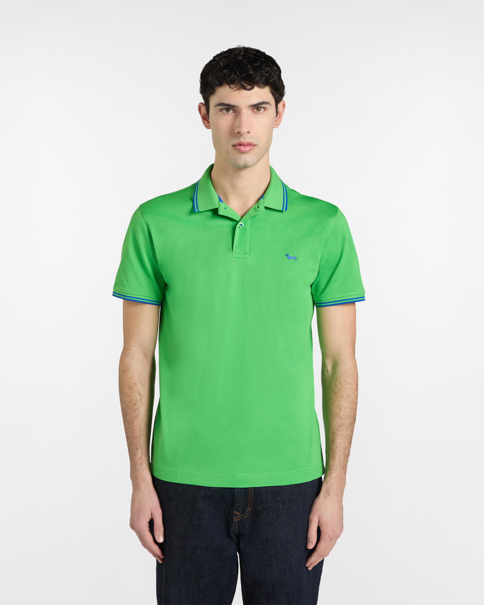 Polo de hombre con detalles de rayas en contraste, Verde, large
