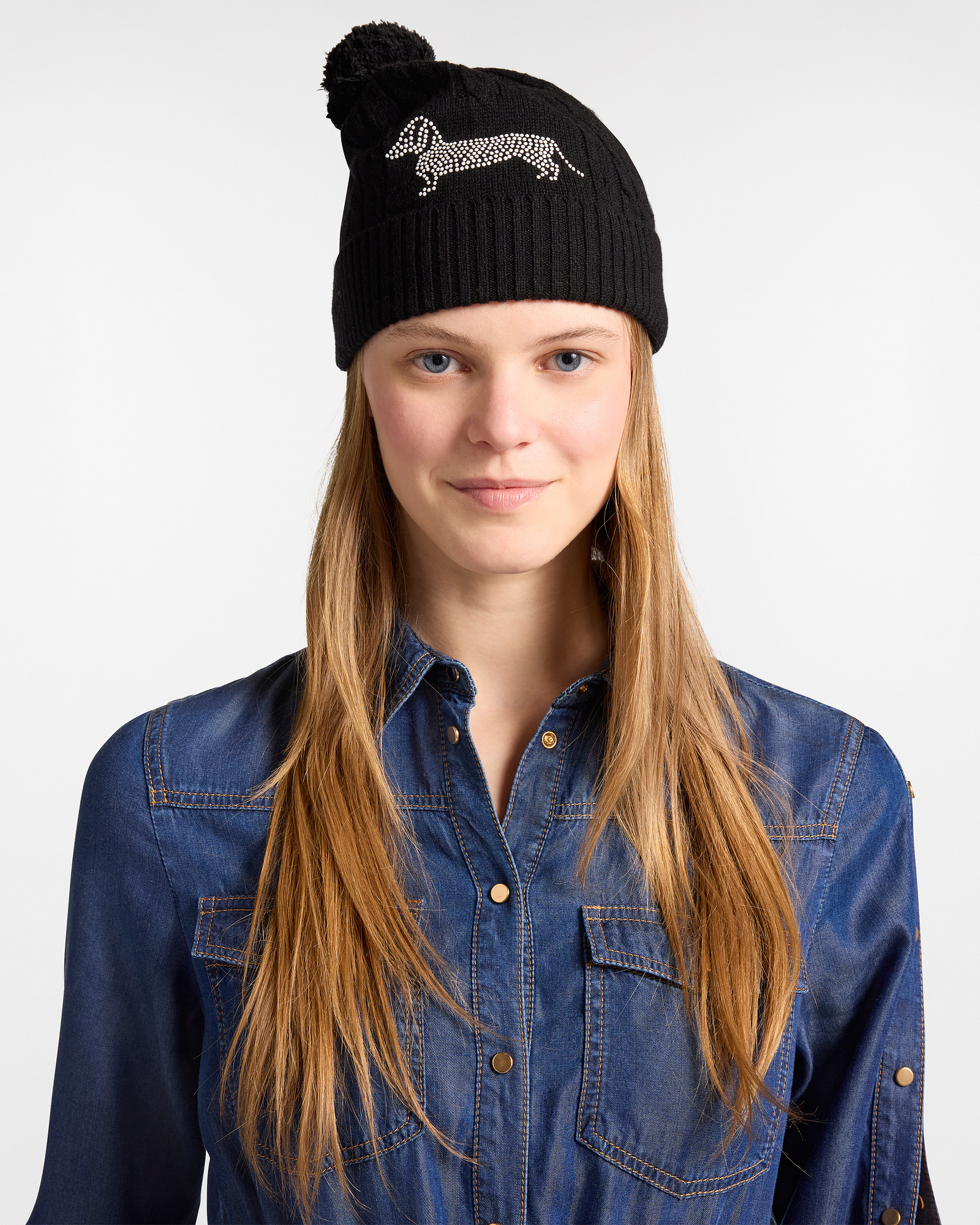 Beanie Con Bassotto In Micro Borchie, Nero, large image number 2