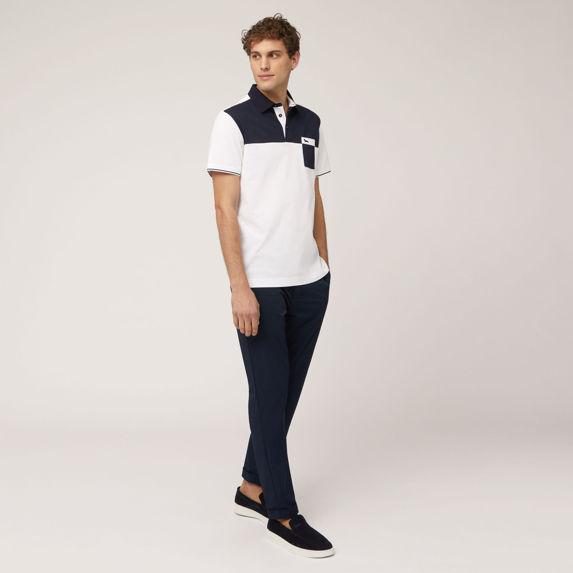 Polo Color Block In Cotone, Blu Navy, large image number 3