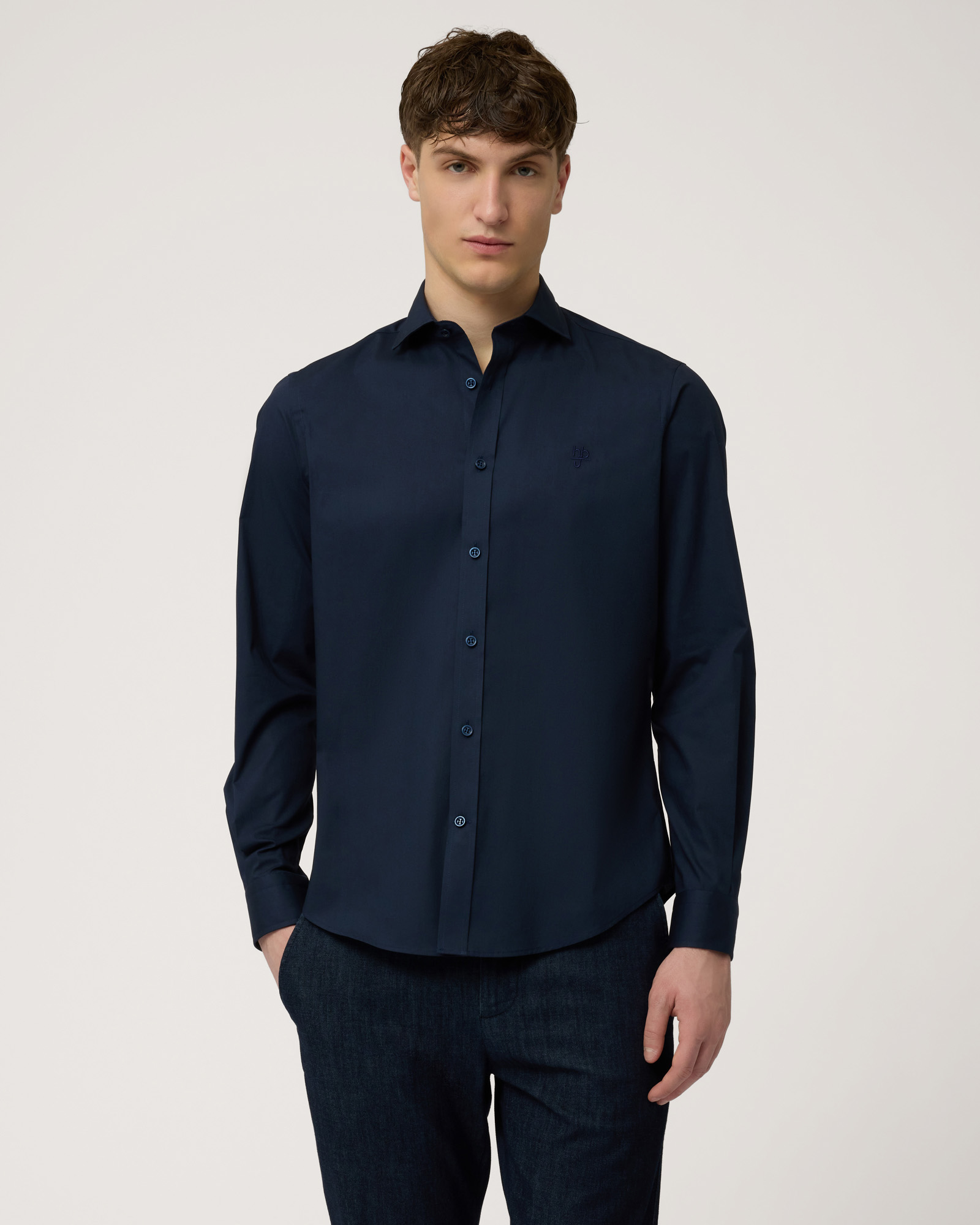 Shirt with Spread Collar, Dark Blue, large image number 0