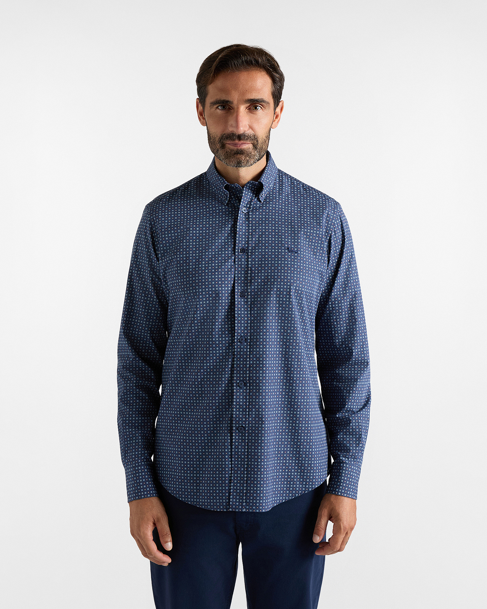 Camisa de hombre con microestampado de corbata de corte regular, color azul