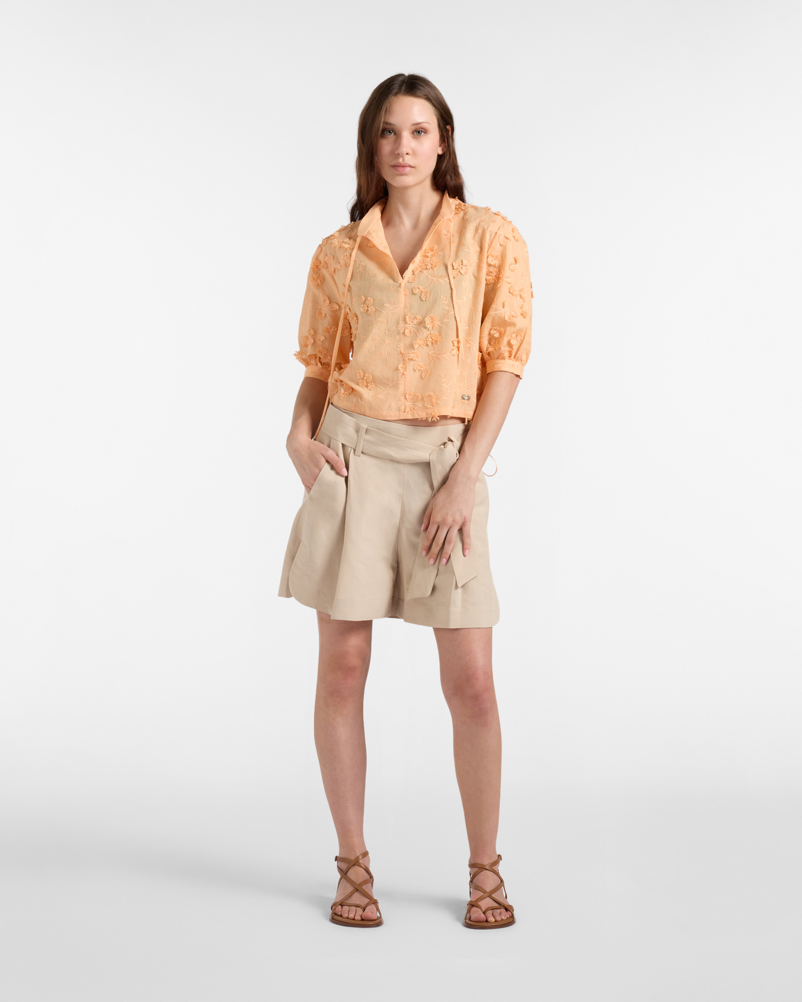 Camicia Over Donna con Manica a Sbuffo in Cotone, Arancio, large image number 3