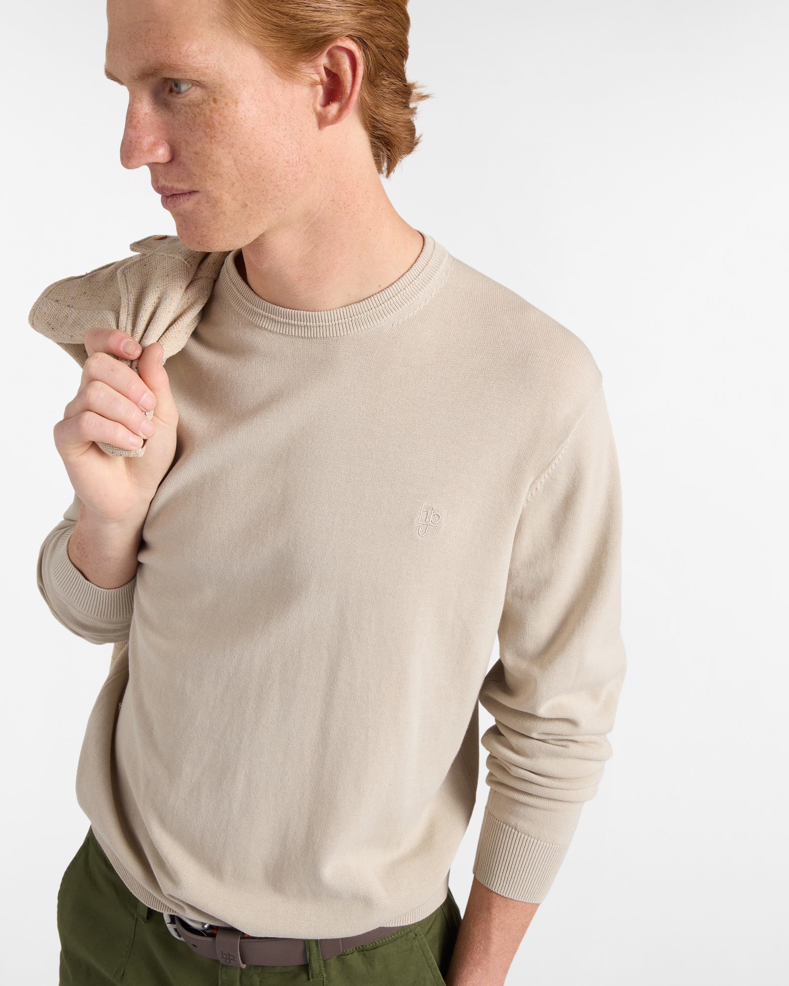 Girocollo Uomo in Cotone Crepe, Beige, large image number 2