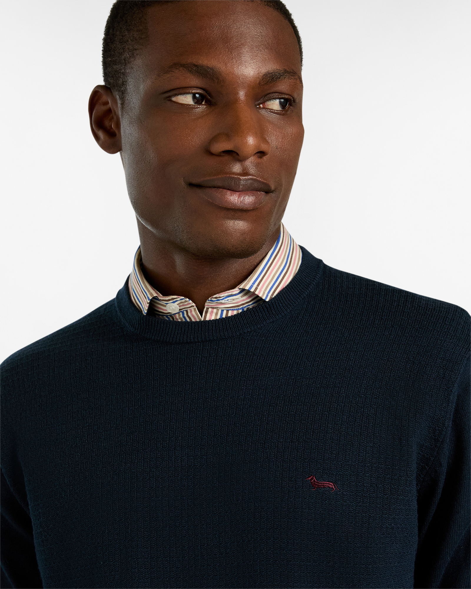 Check Pattern Knit Pullover, Navy Blue, large image number 2