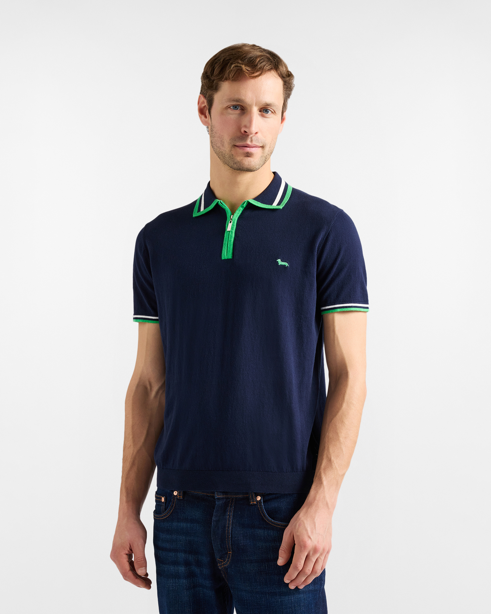 Knit polo shirt with zip