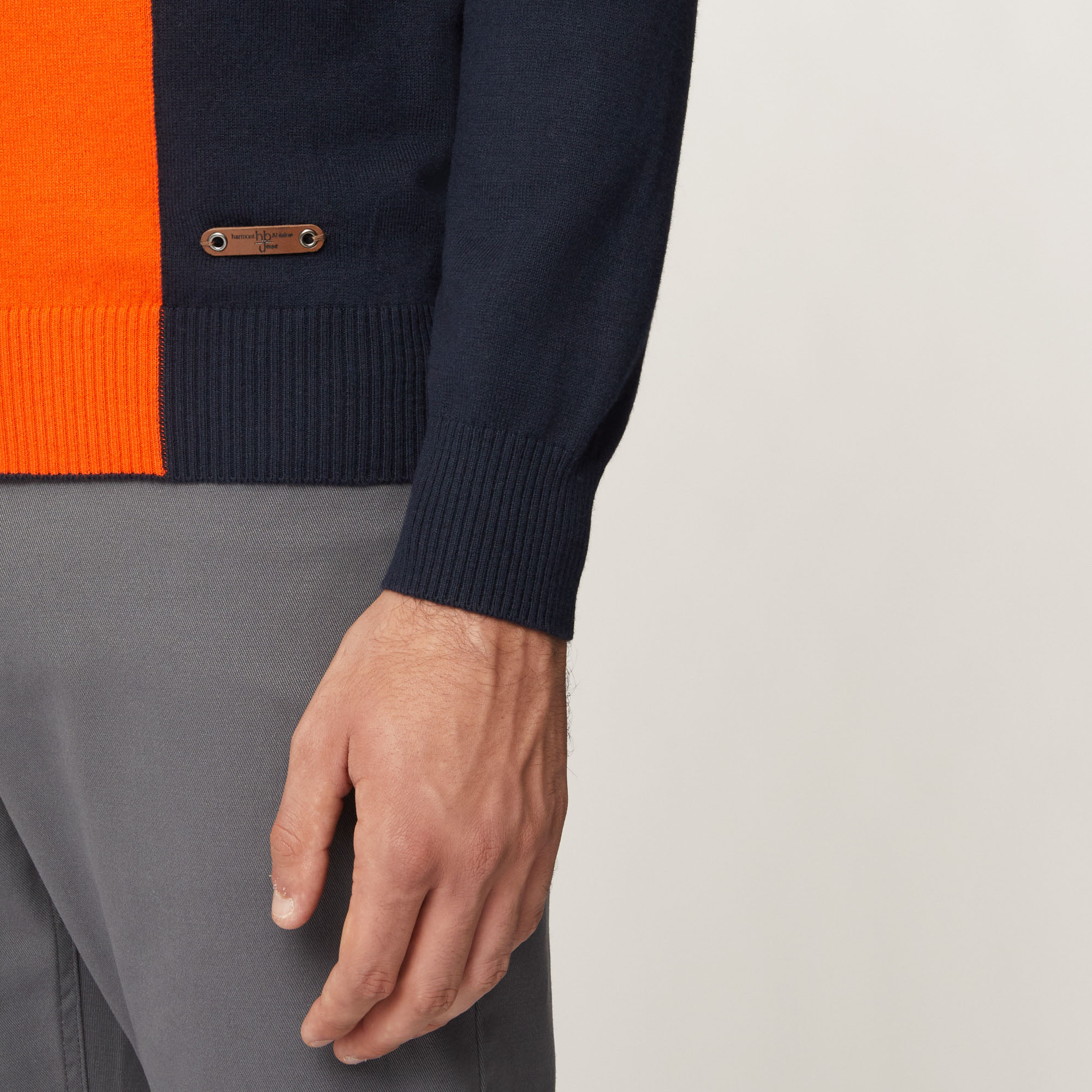 Pullover Girocollo In Cotone E Lana Effetto Color Block, Light Blue, large image number 2