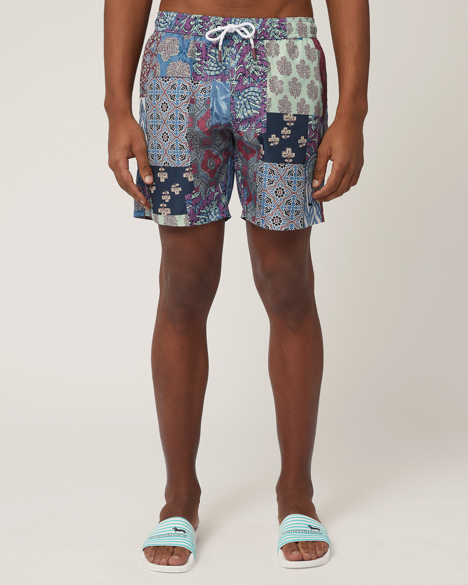 Batik Print Swim Trunks, Azzurro, large image number 0