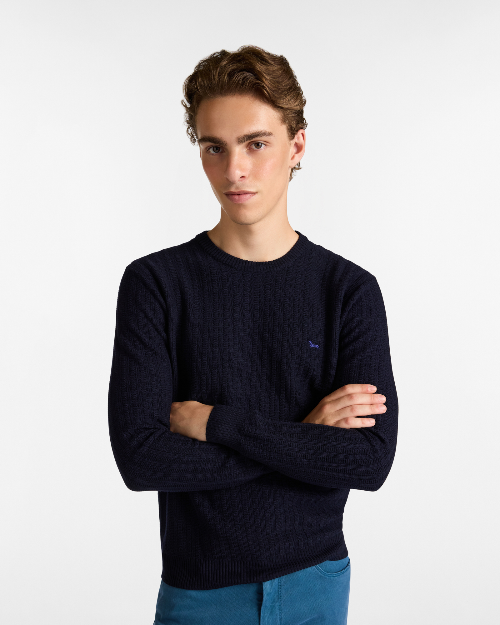 Pullover In Lana A Coste, Blu Navy, large