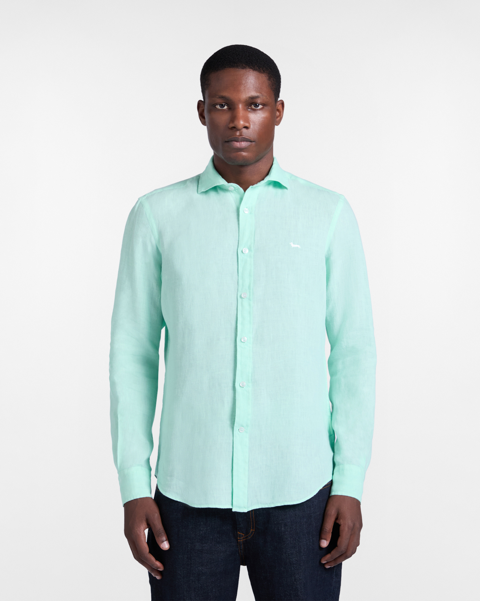 Solid color pure linen shirt, Light Green, large