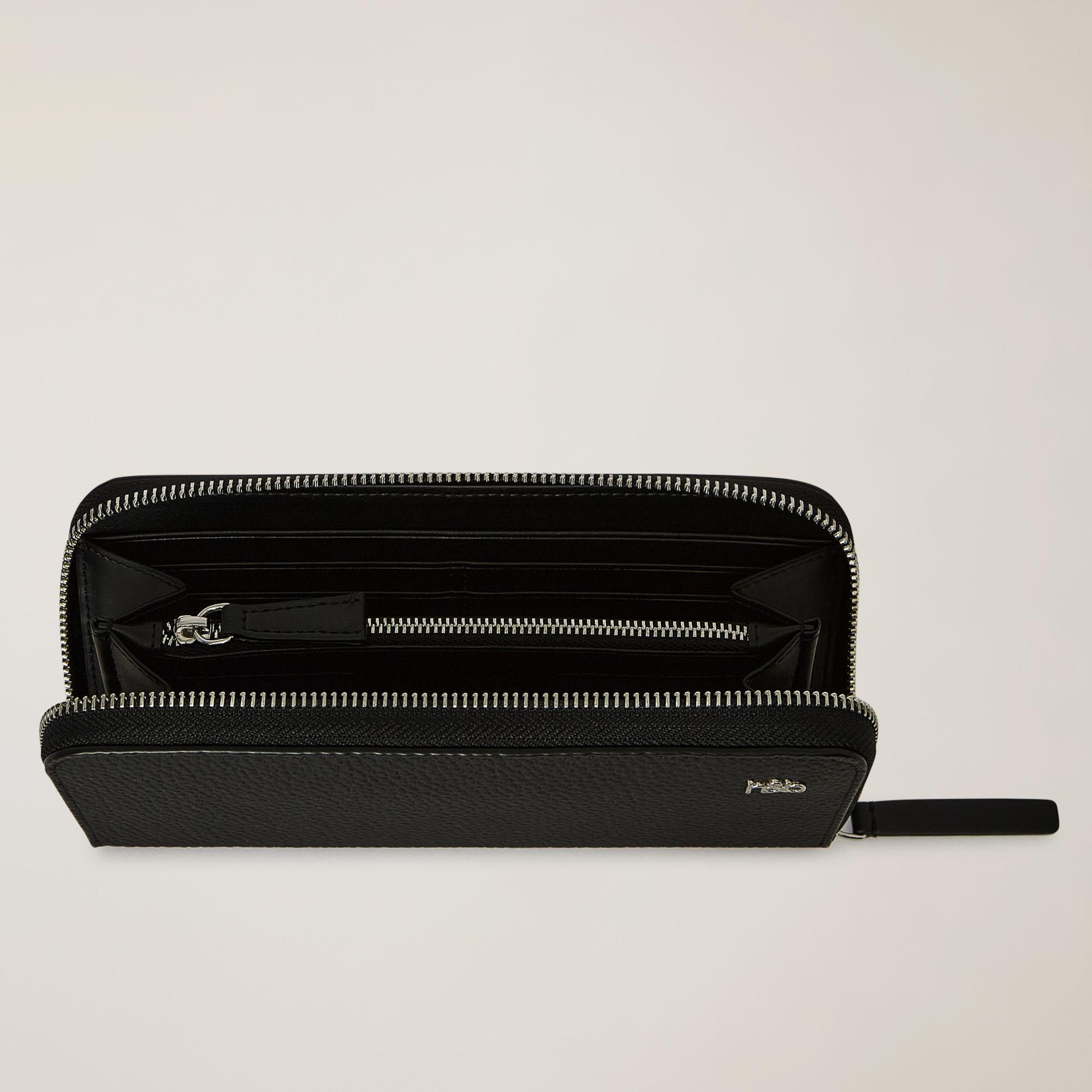 Portafoglio Zip Around In Vera Pelle, Nero, large image number 1