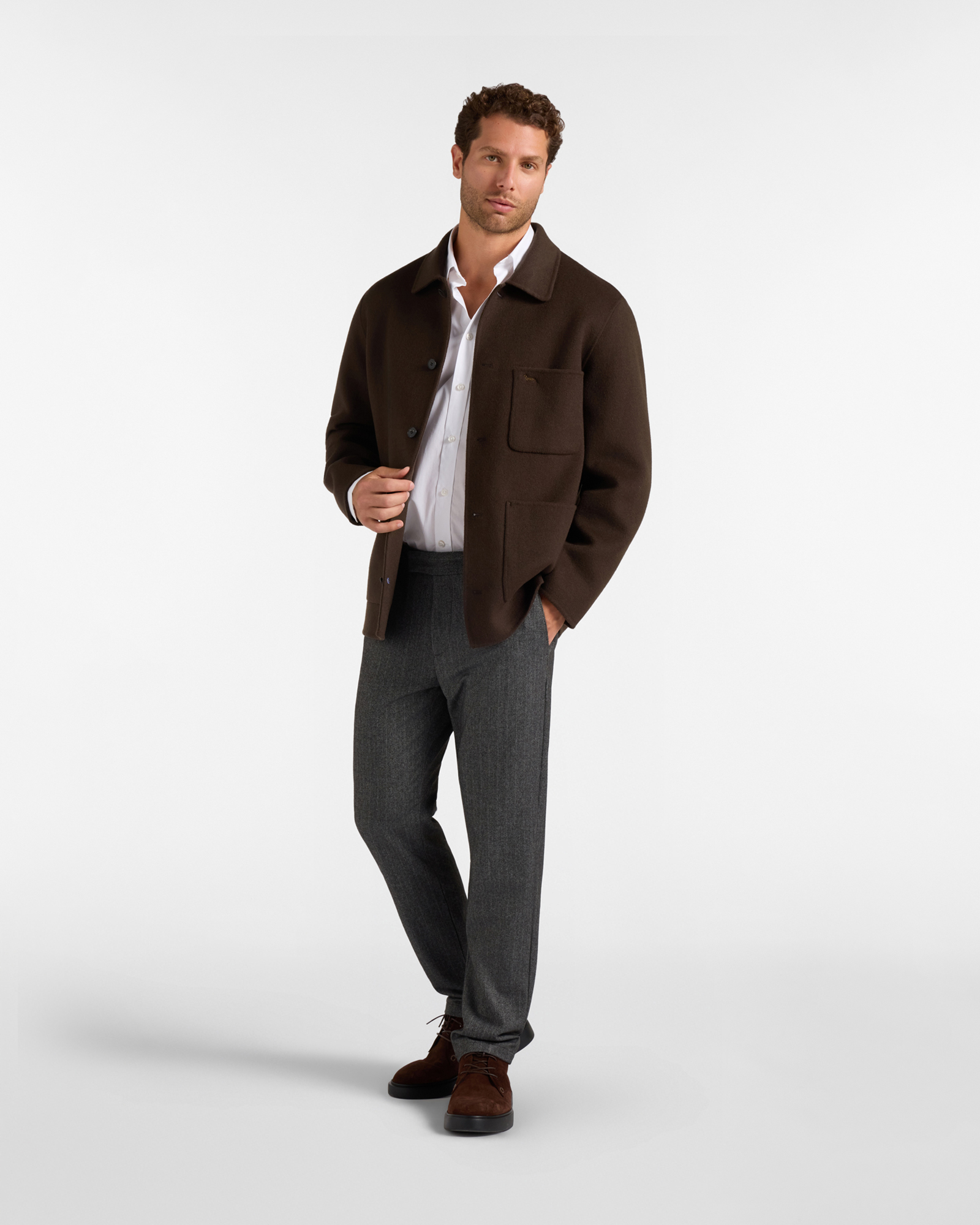 Wool Overshirt, DARK BROWN, large image number 3