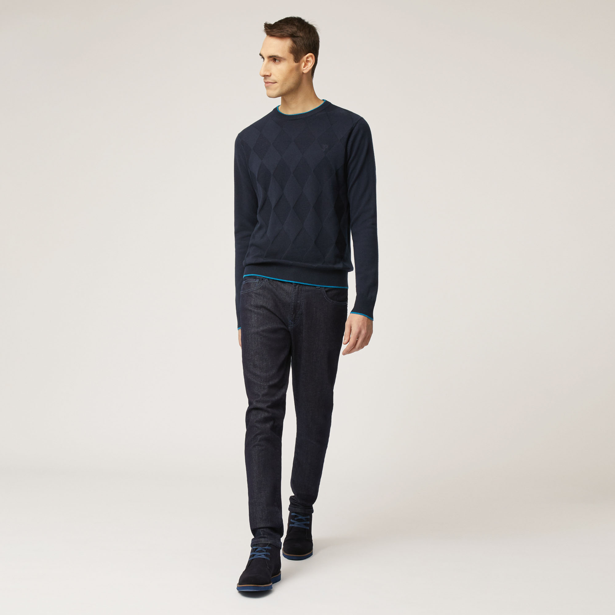 Pullover Girocollo  A Rombi, Light Blue, large image number 3