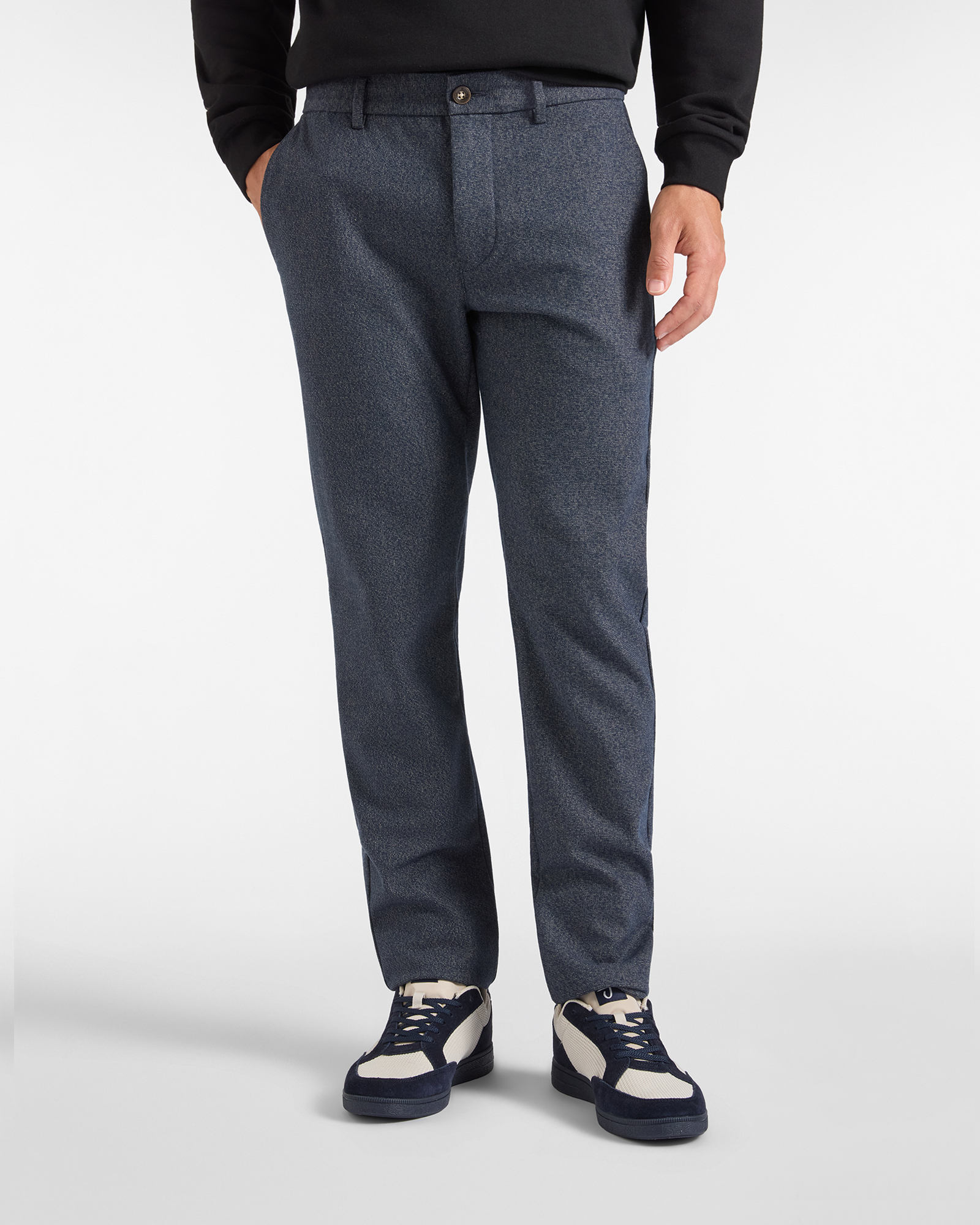 Pantalone Chino HBJ Uomo Narrow Fit in Tessuto a Filo Tinto Blu Scuro