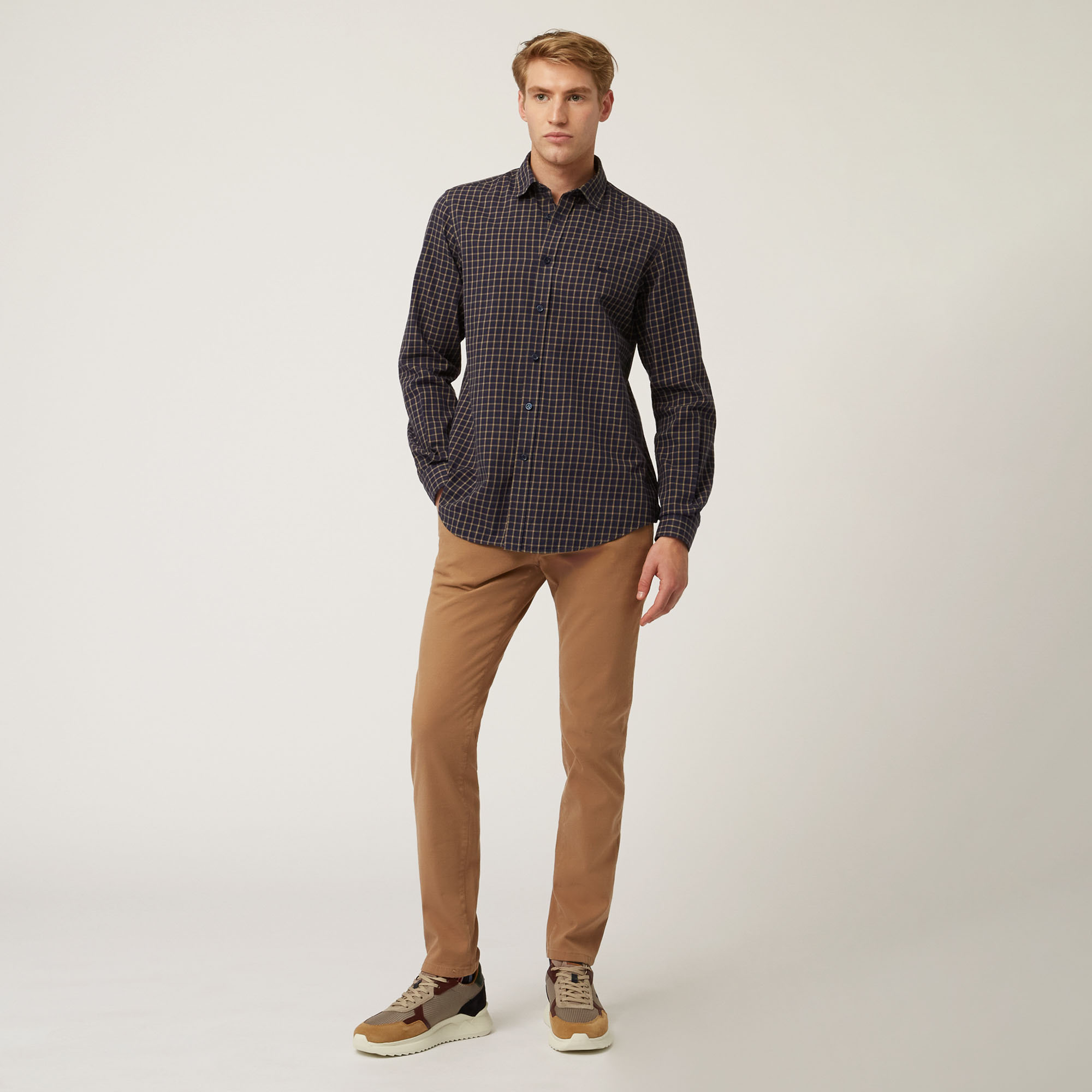 Camicia In Cotone A Quadretti, Blu Navy, large image number 3