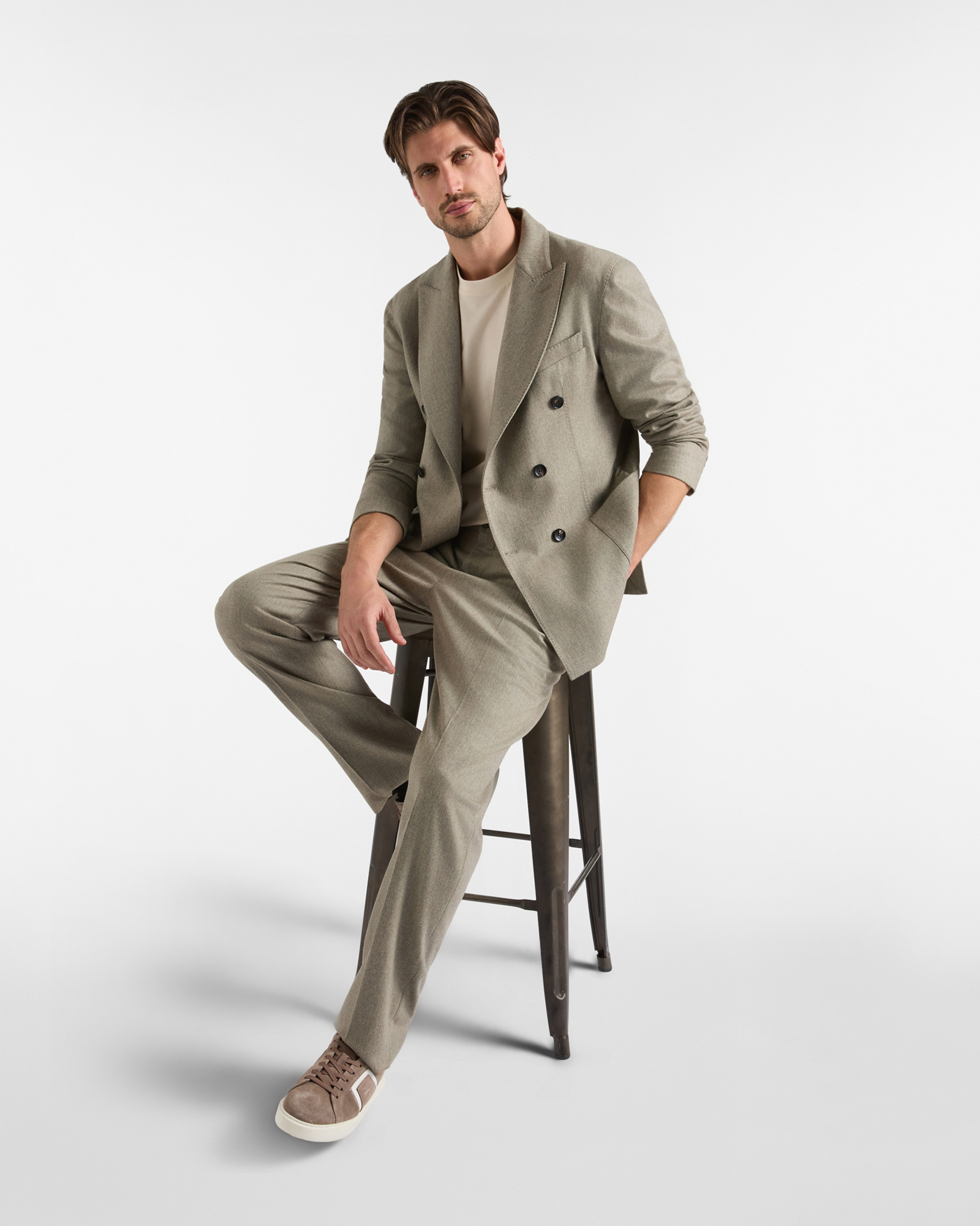 Men&rsquo;s double-breasted jacket in wool and cashmere blend flannel &ndash; Capsule Quality in Colours, BEIGE, large