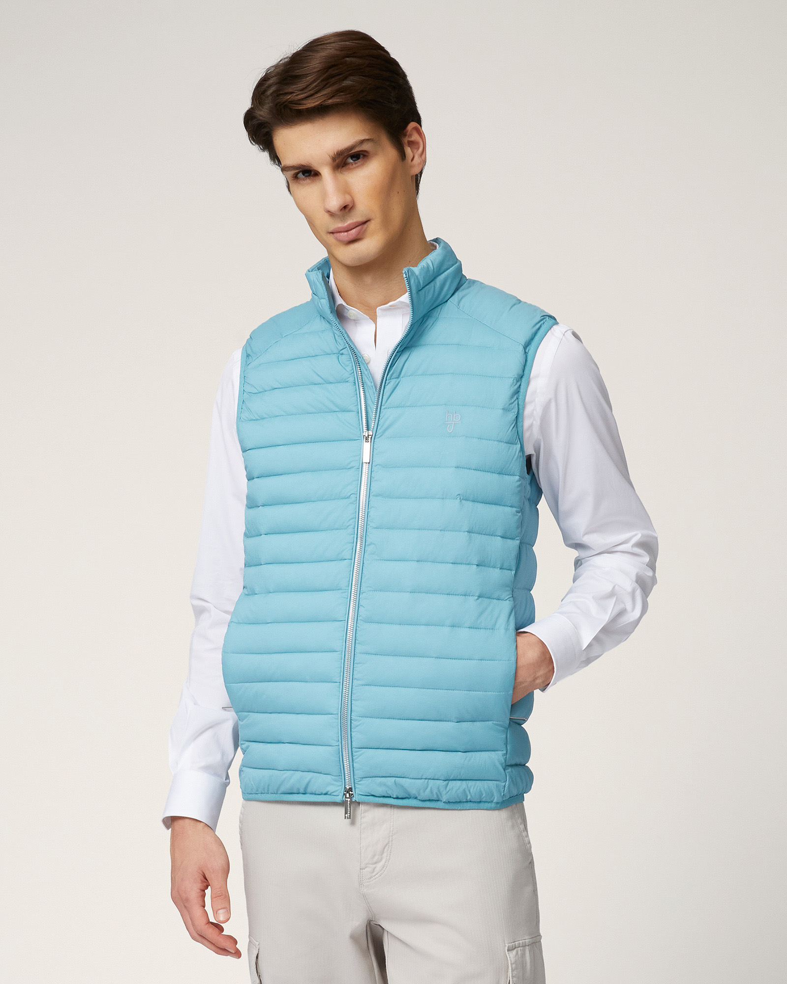 Quilted Nylon Vest, Peacock Green, large