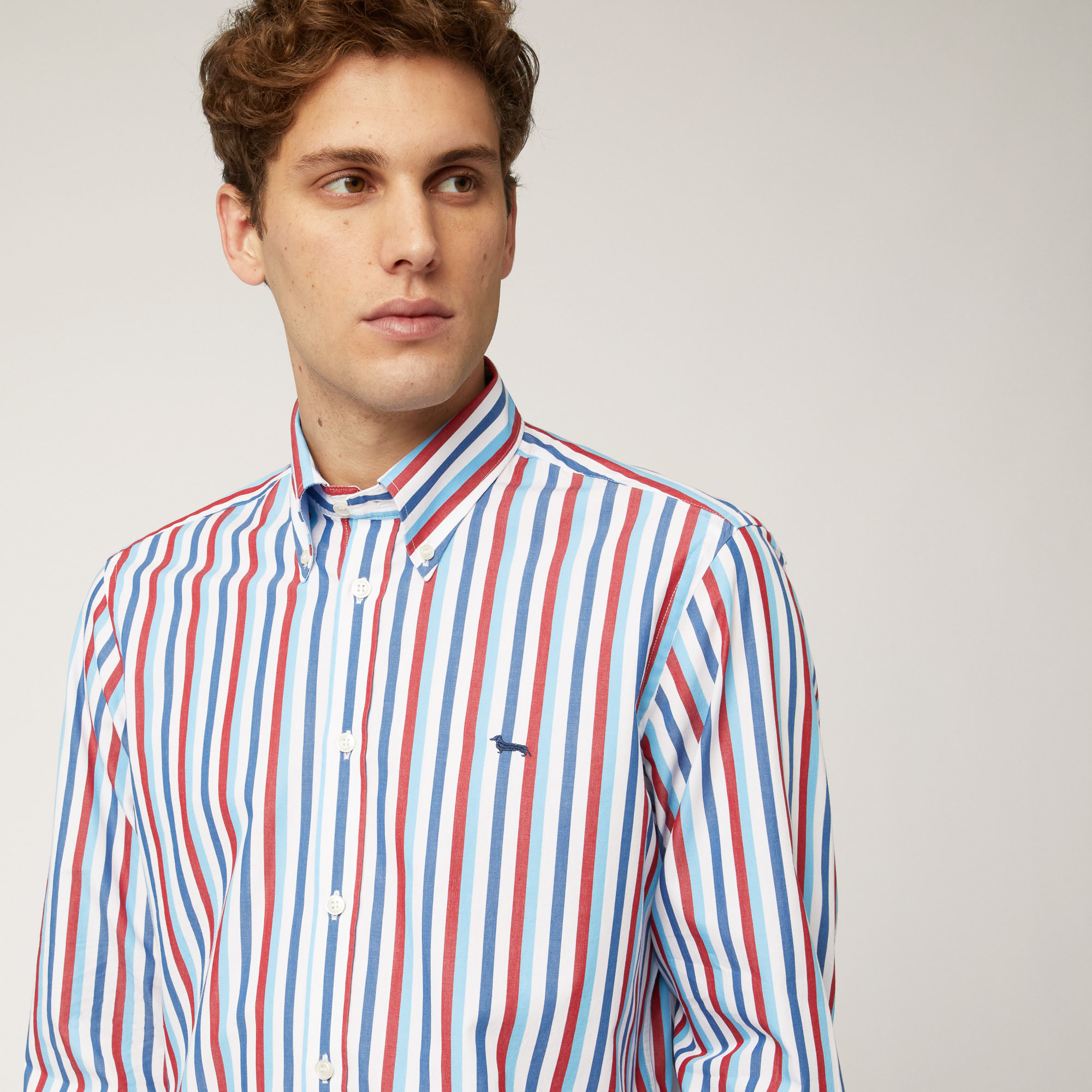 Cotton Shirt with Vertical Stripes, Light Red, large image number 2