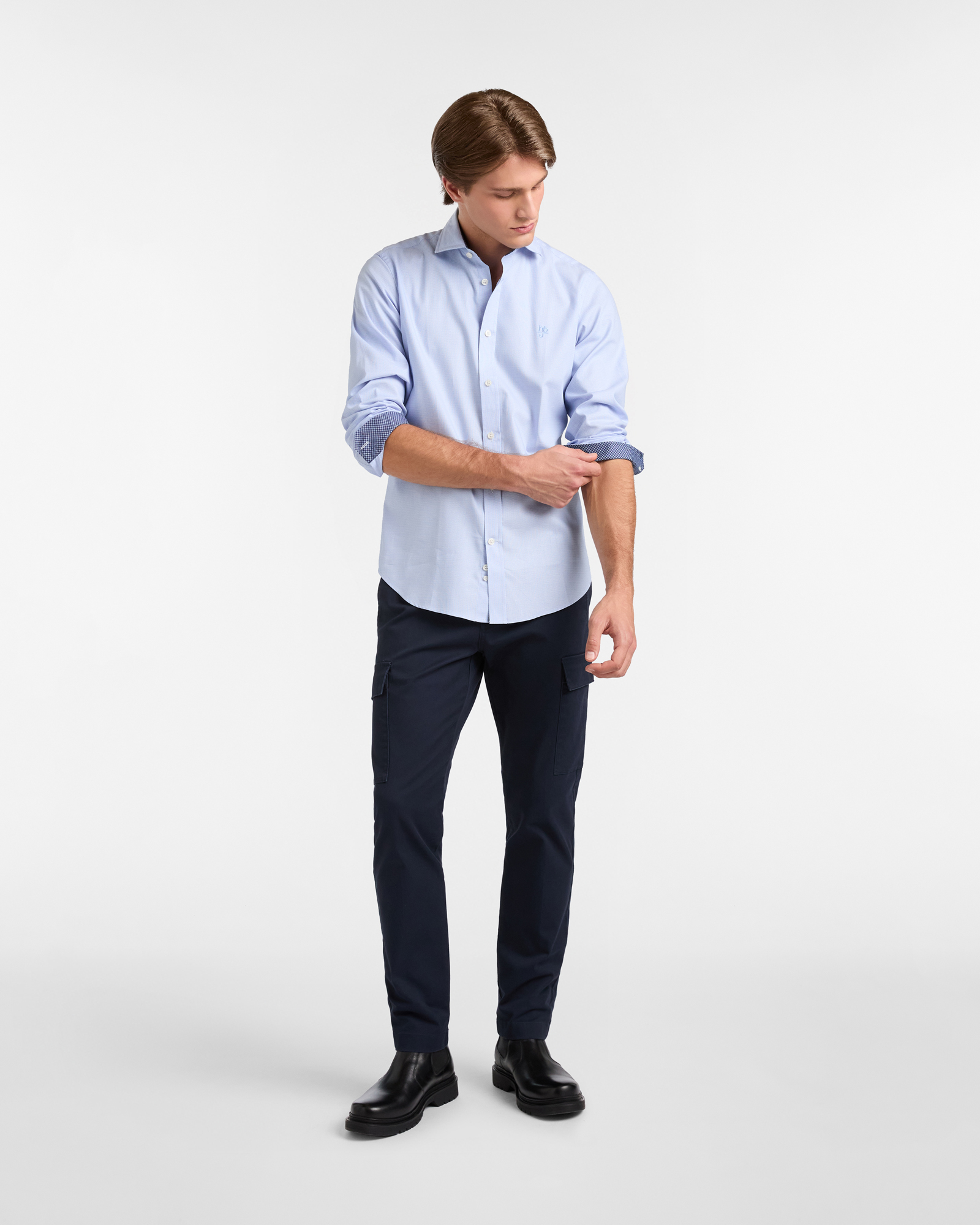 Cotton Shirt with French Collar, Dusty Blue, large image number 3