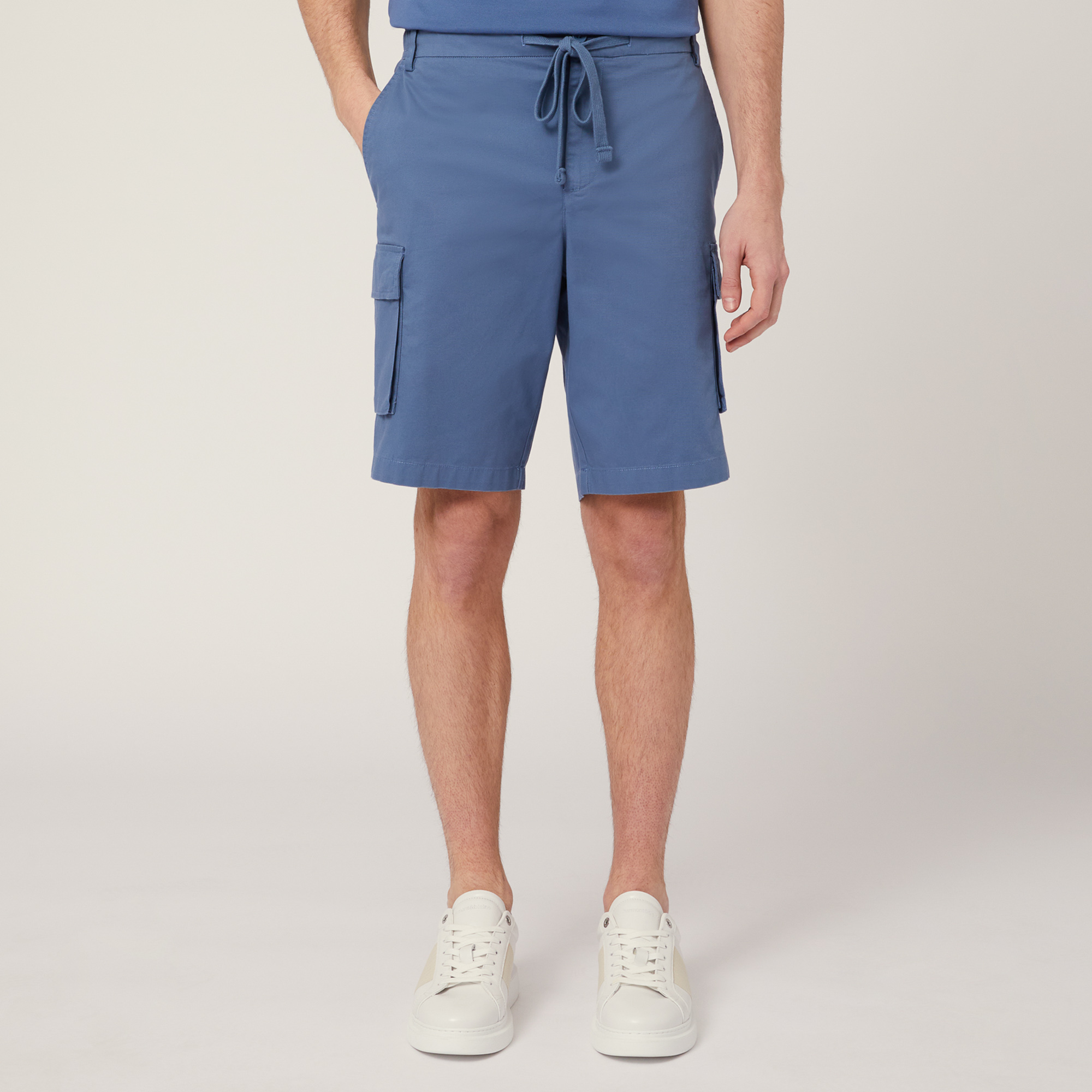 Stretch Cotton Cargo Bermuda Shorts, Blue, large