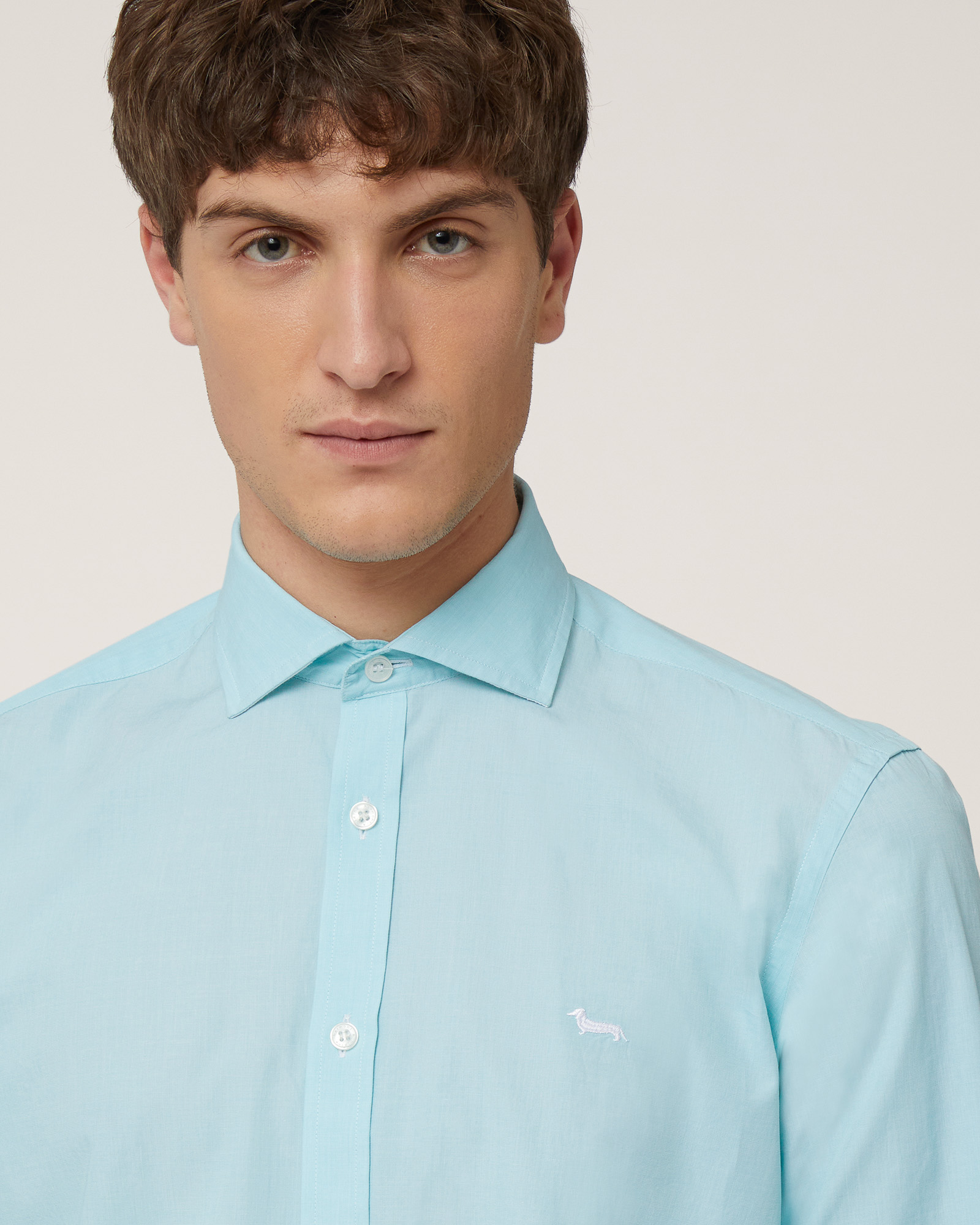 Camicia Narrow In Cotone, Verde Acqua, large image number 2