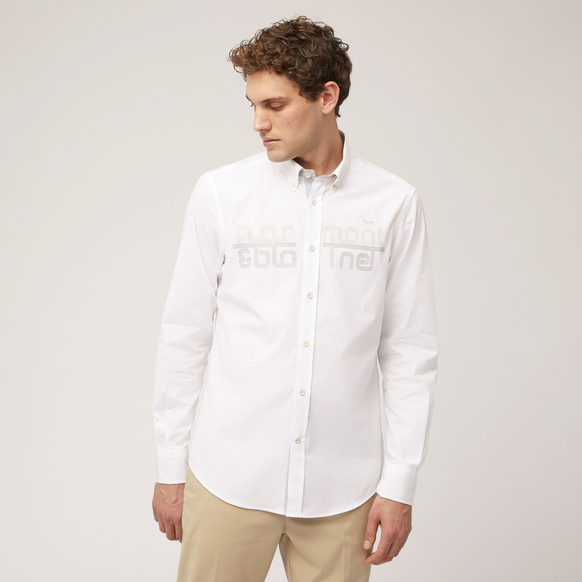 Camisa de algodón con logotipo efecto 3D, Blanco, large