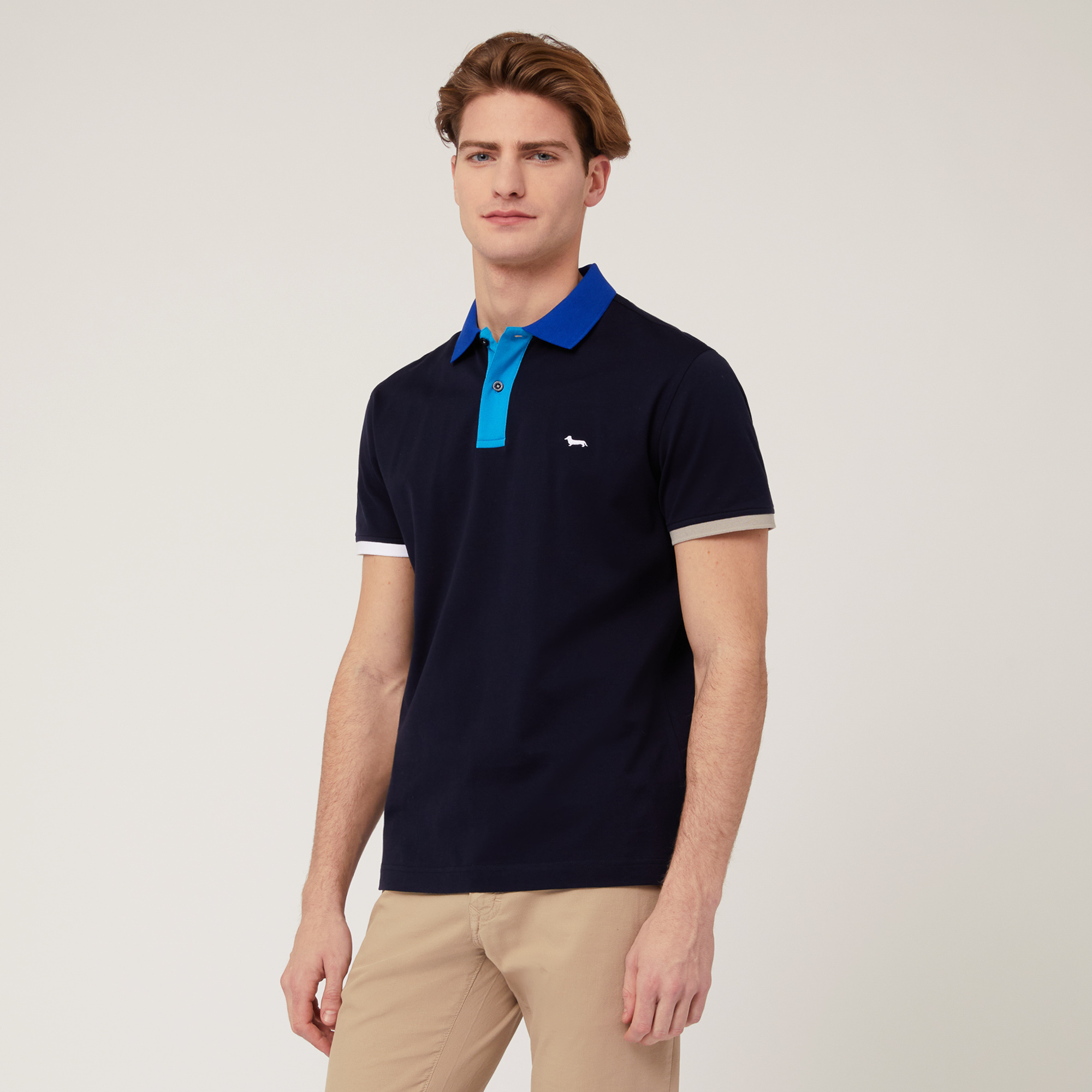 Cotton Polo with Contrasts, Blue, large