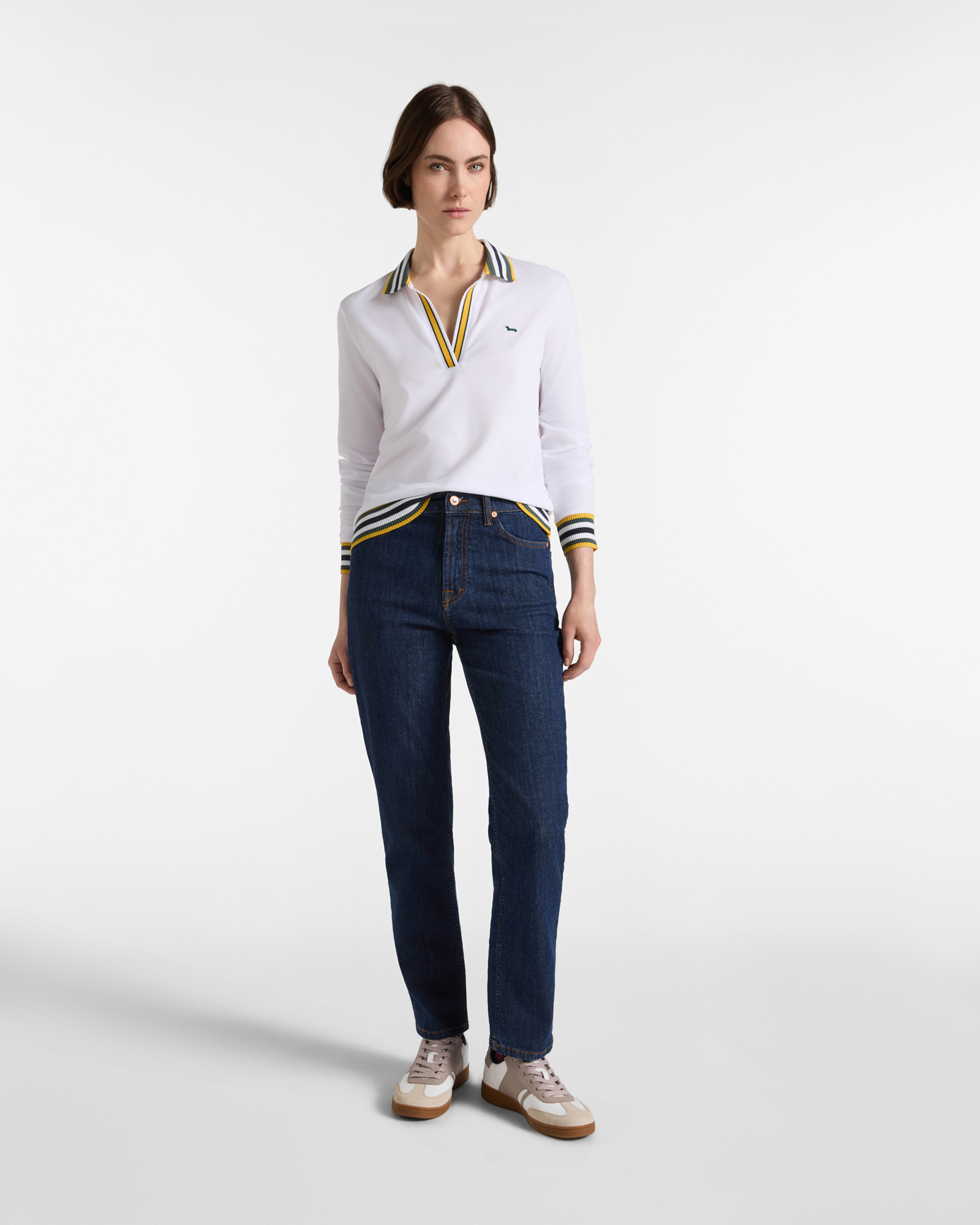 SOFT POLO SHIRT WITH COLORED RIBBING, WHITE, large image number 3