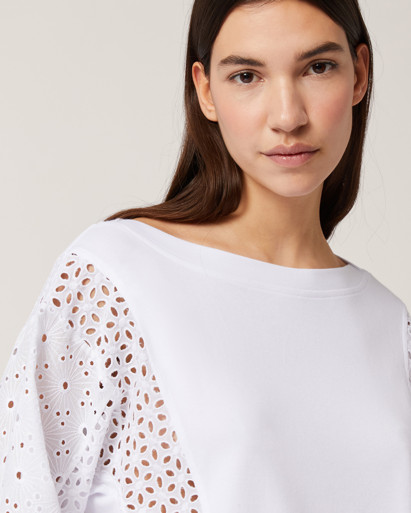 Sweatshirt with Broderie Anglaise Inserts, White, large image number 2