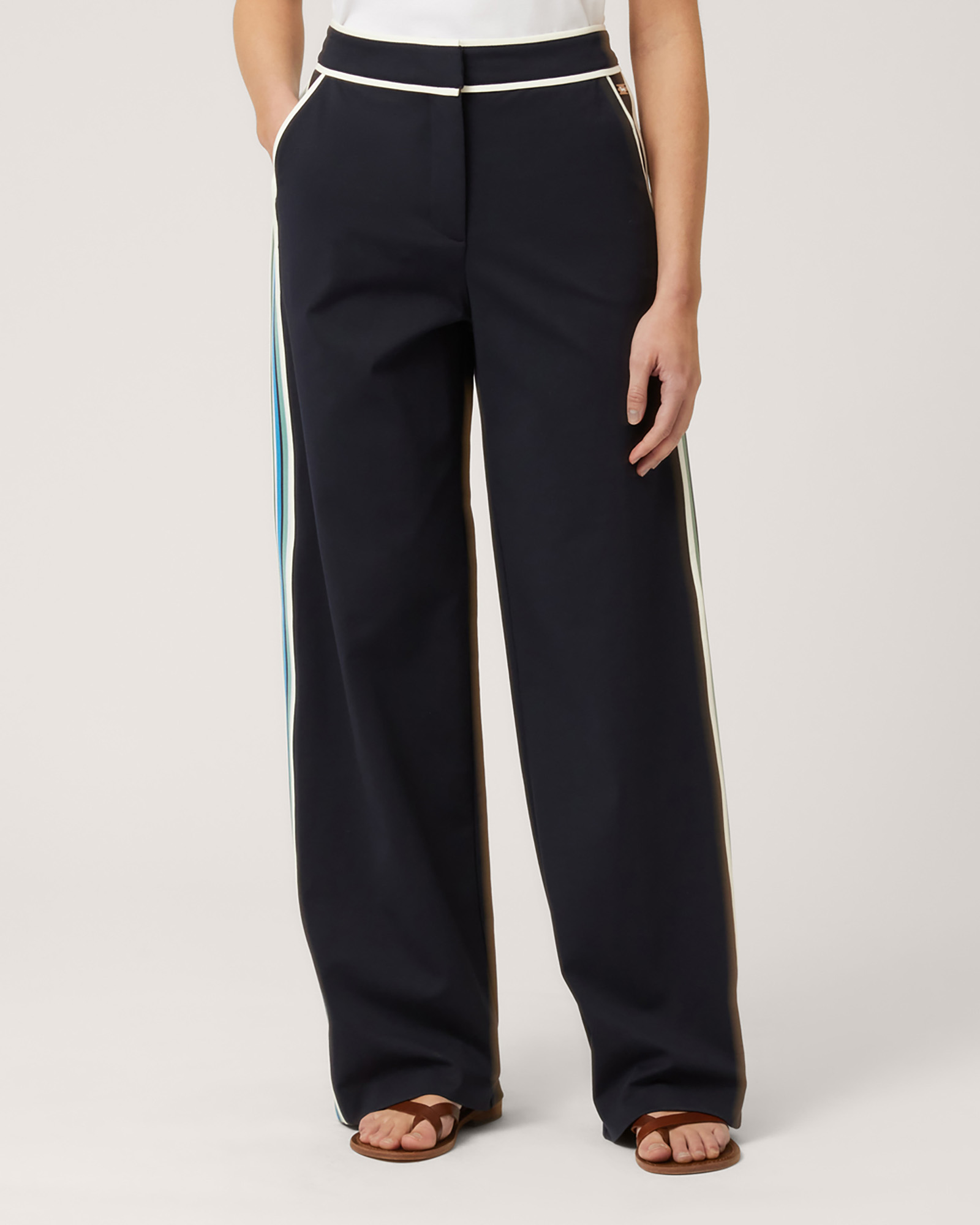 Pants with Contrasting Trims, Navy Blue, large image number 0