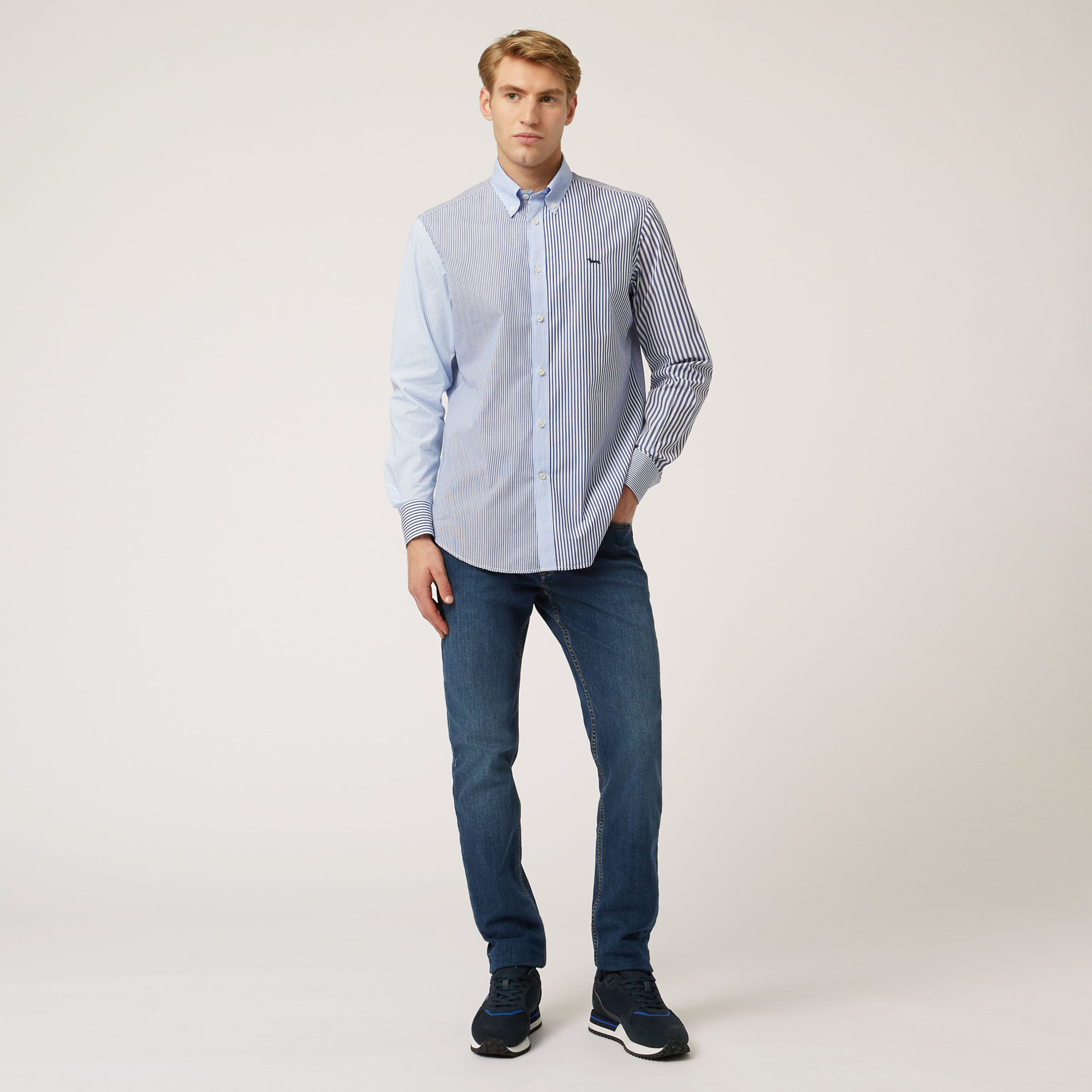 Camicia In Cotone Mix Di Tessuti, Blu Chiaro, large image number 3