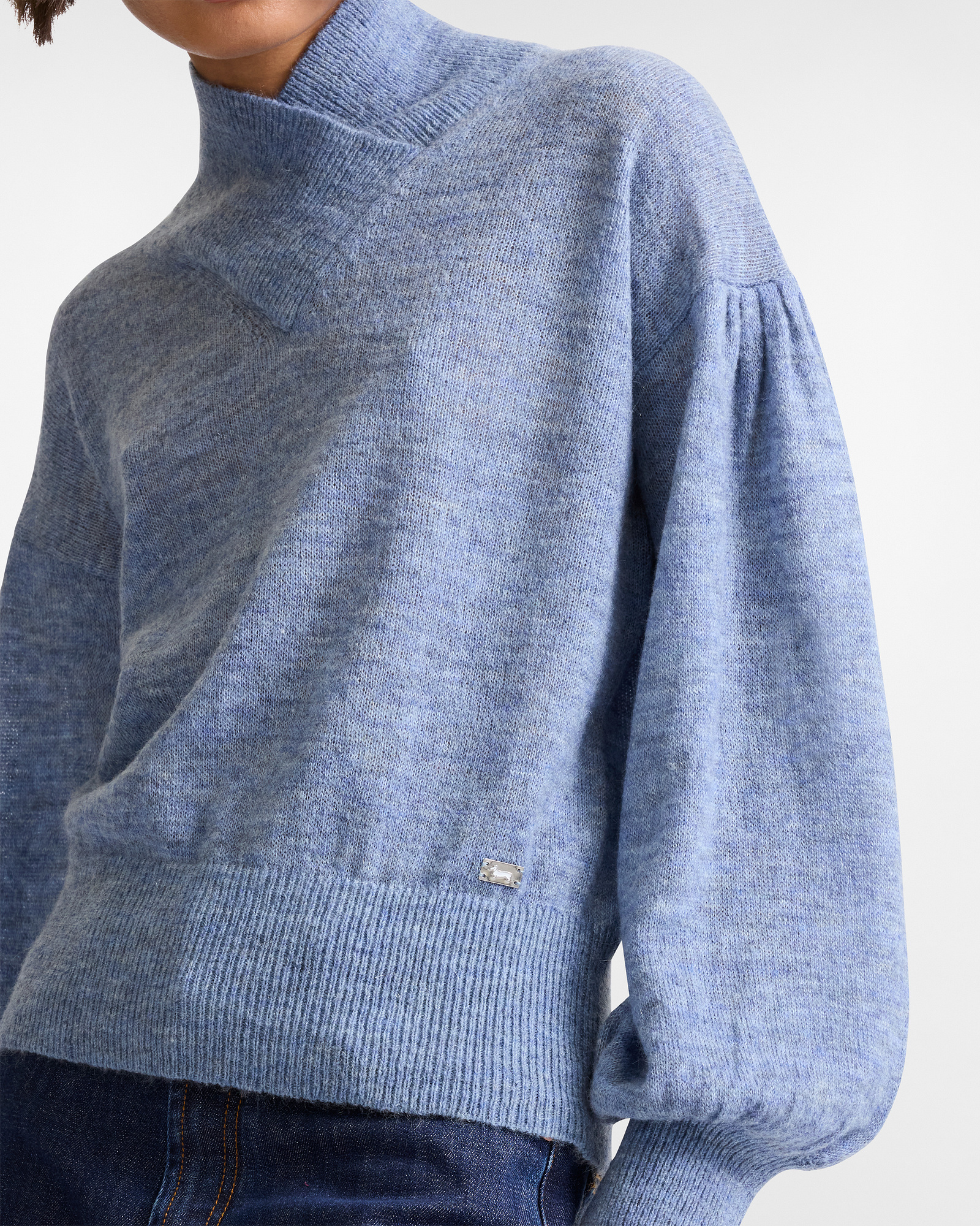 Maglione Collo Alto Incrociato, Dusty Blu, large image number 2