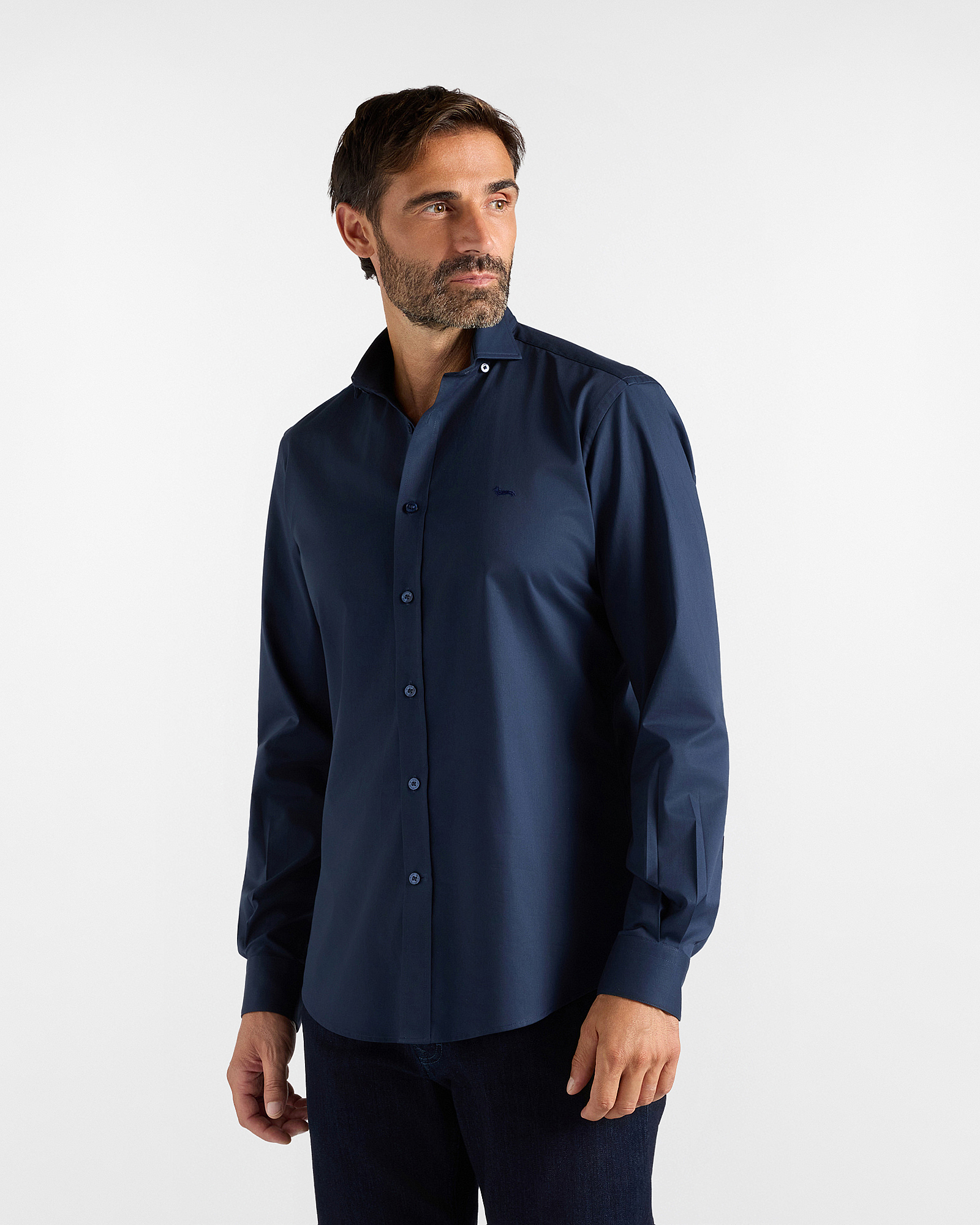 Men's narrow-fit shirt in dark blue technical twill