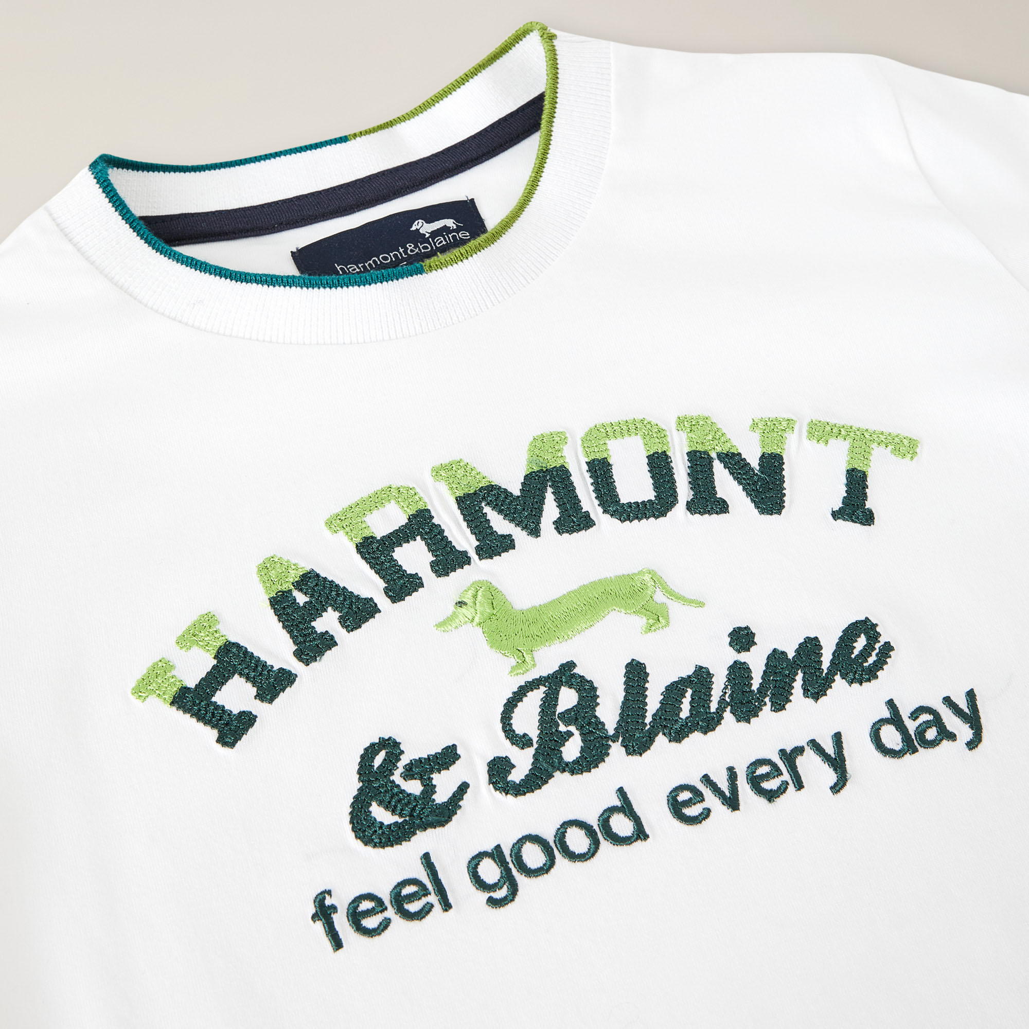 Crew-neck T-shirt with logo embroidery, White, large image number 2