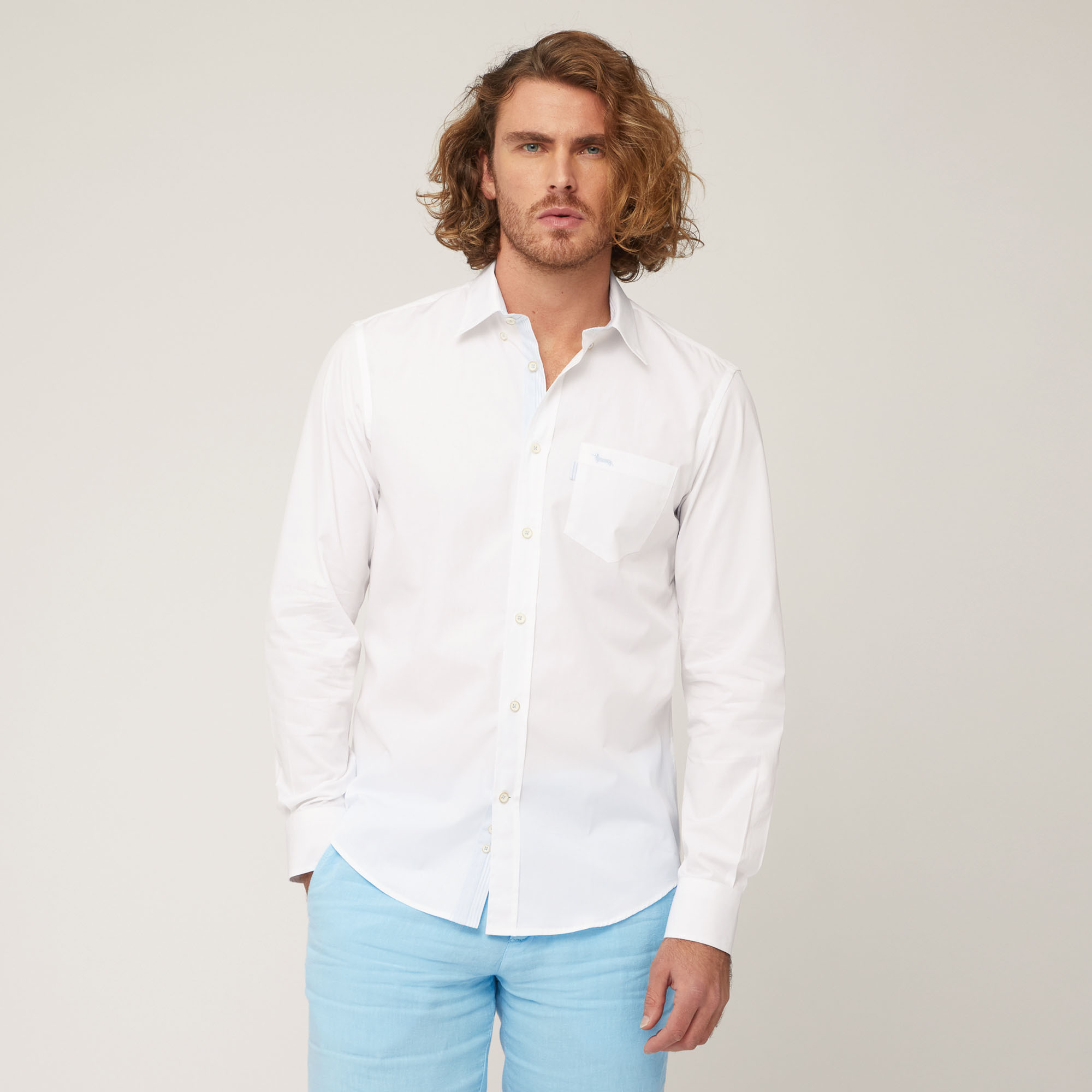 Camicia In Cotone Con Taschino, Bianco, large