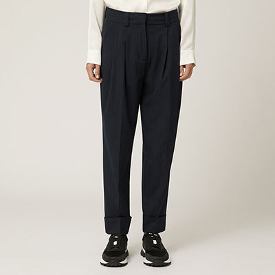 Soft Pants With Pleats And Turn-Up