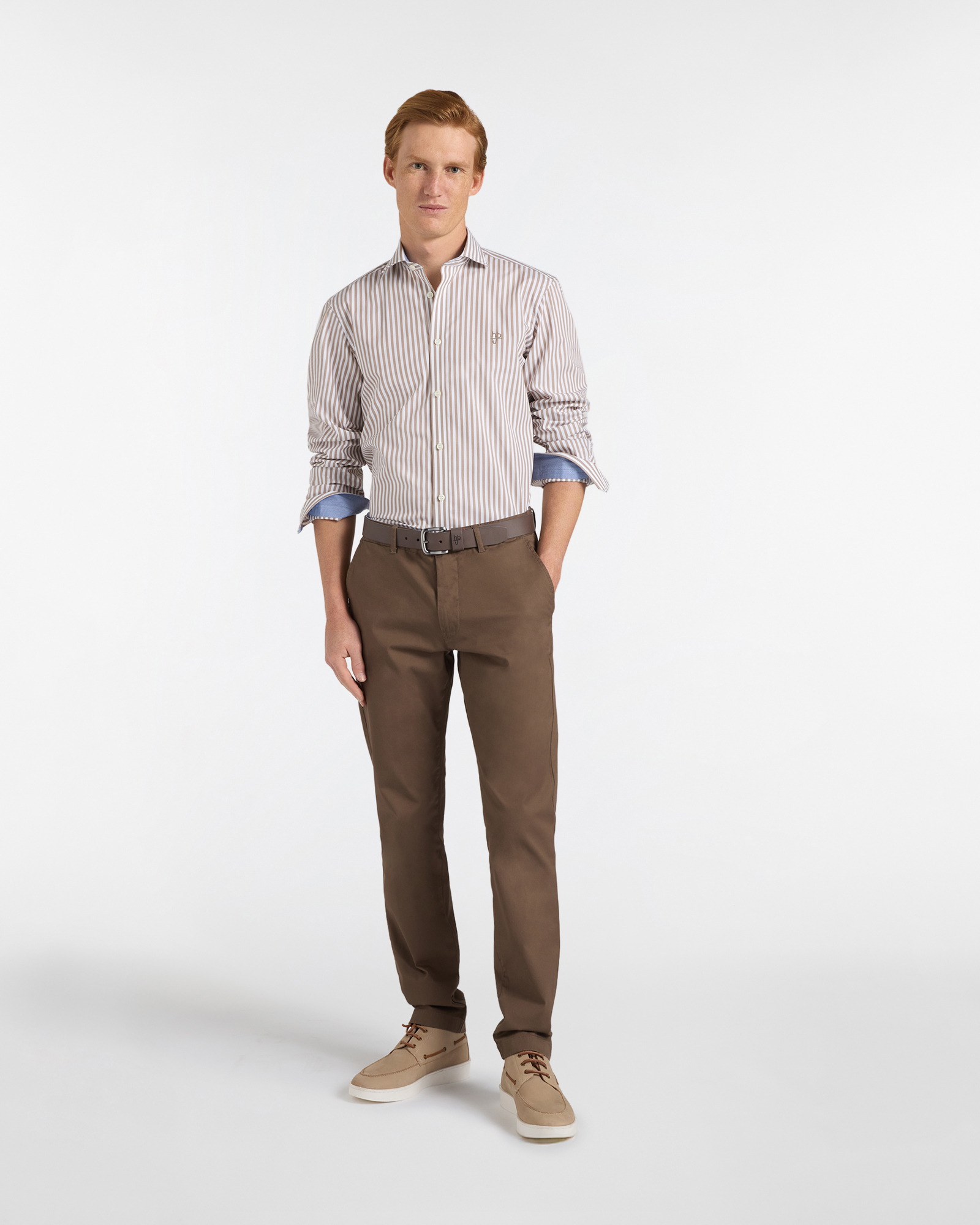 Camicia Uomo a Righe Narrow Fit, Marrone chiaro, large image number 3