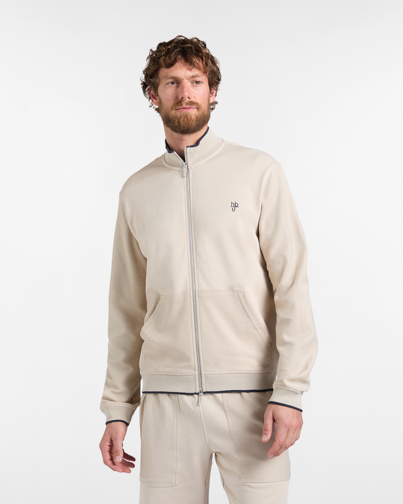 Felpa Uomo Full Zip e Tasche in Tessuto Reverse