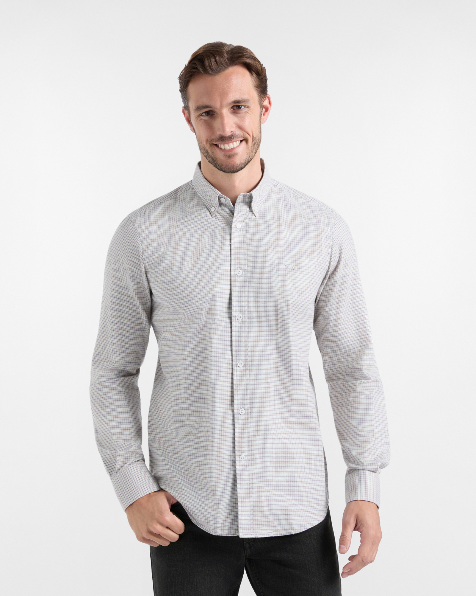 Men&rsquo;s beige checked cashmere-blend flannel shirt