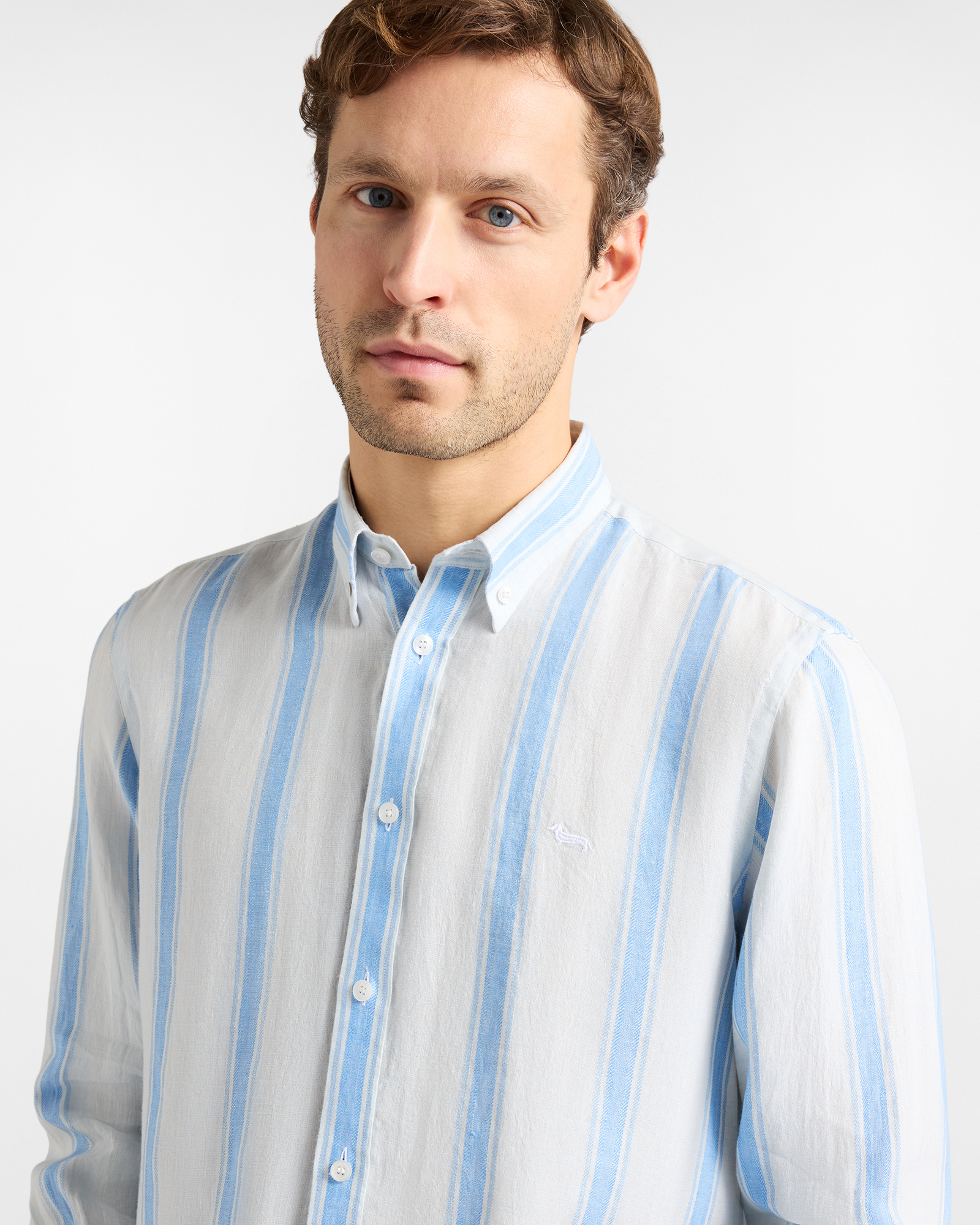 Men's linen shirt with wide stripe