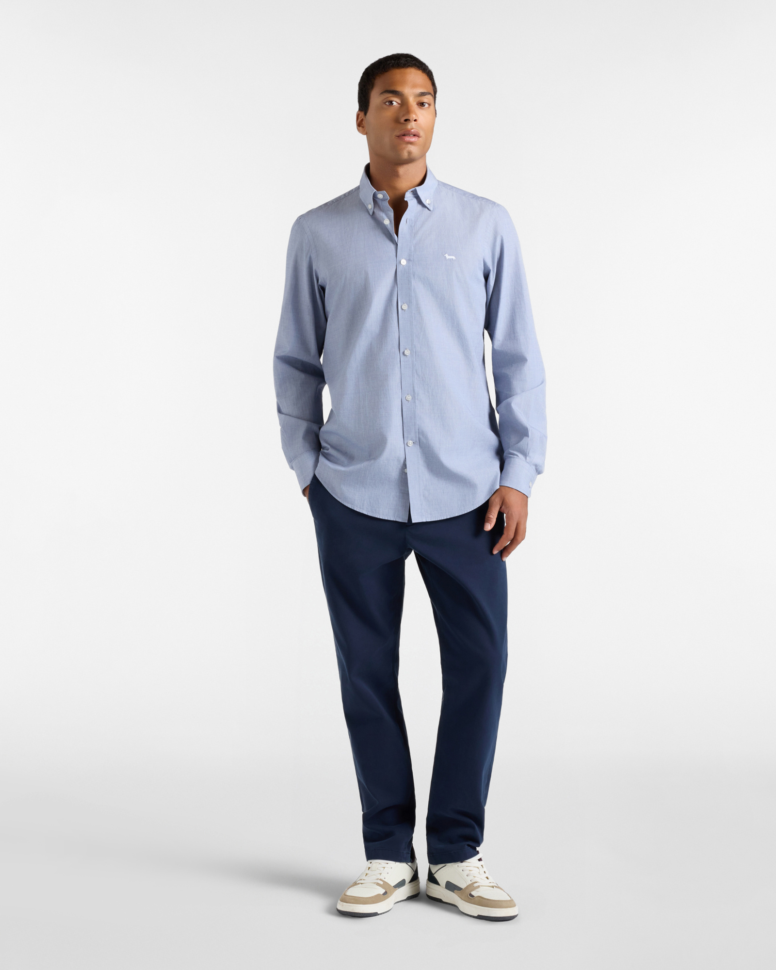 Men's regular-fit end-on-end fabric shirt, NAVY BLUE, large image number 3